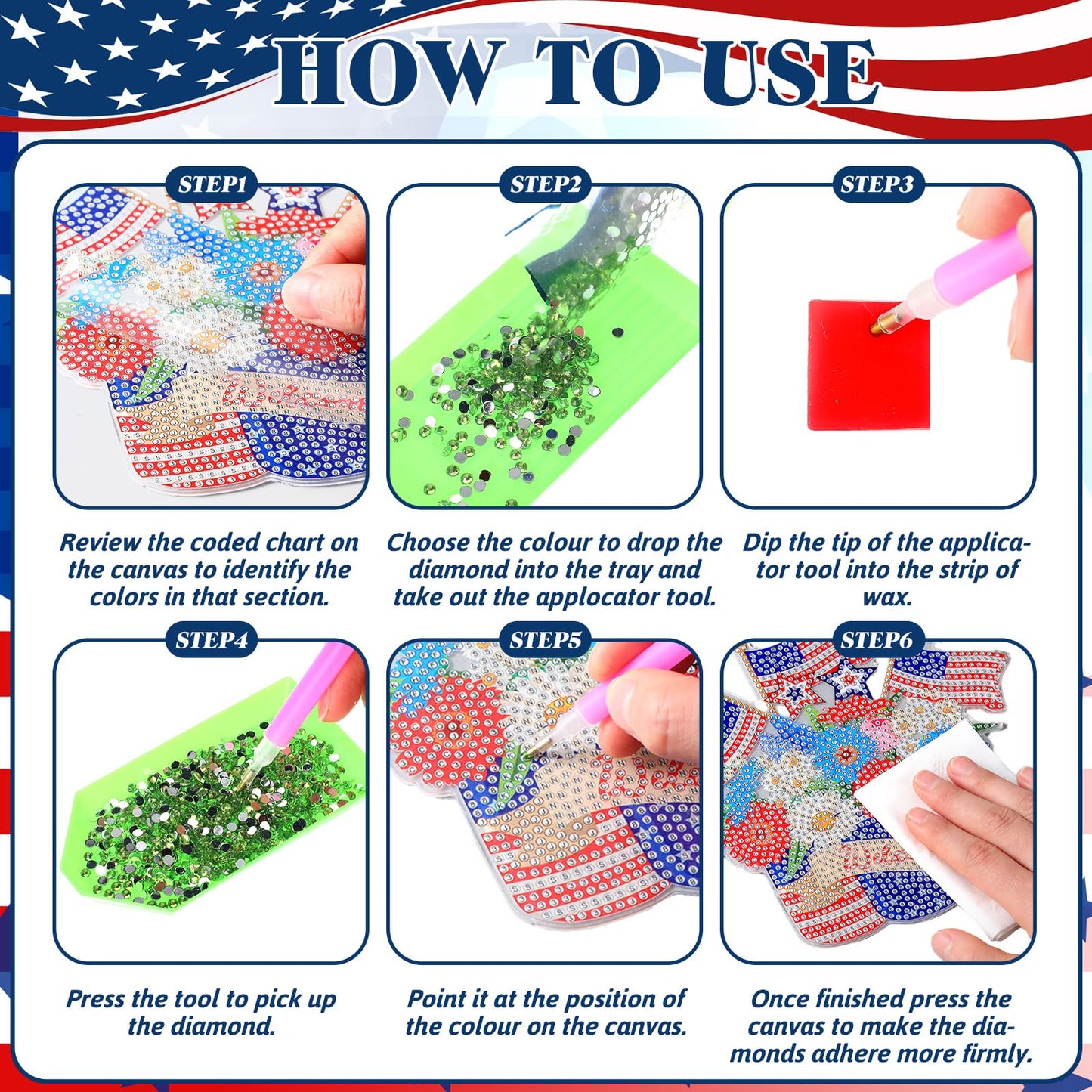 Yousoontic 3 Pcs 4th of July Diamond Art Kit 5d Patriotic Hanging Sign Memorial Day Diamond Painting Acrylic American Flag Ornament Independence 250th Anniversary Welcome Sign for Home Wall Door