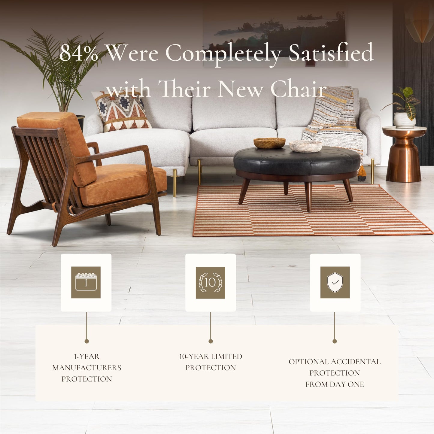 Poly & BARK Verity Leather Accent Chair – Armchair with Walnut Wood Frame – Fashion-Forward Lounge Seating for Living Room – Upholstered in Cognac Tan Leather for Modern Style