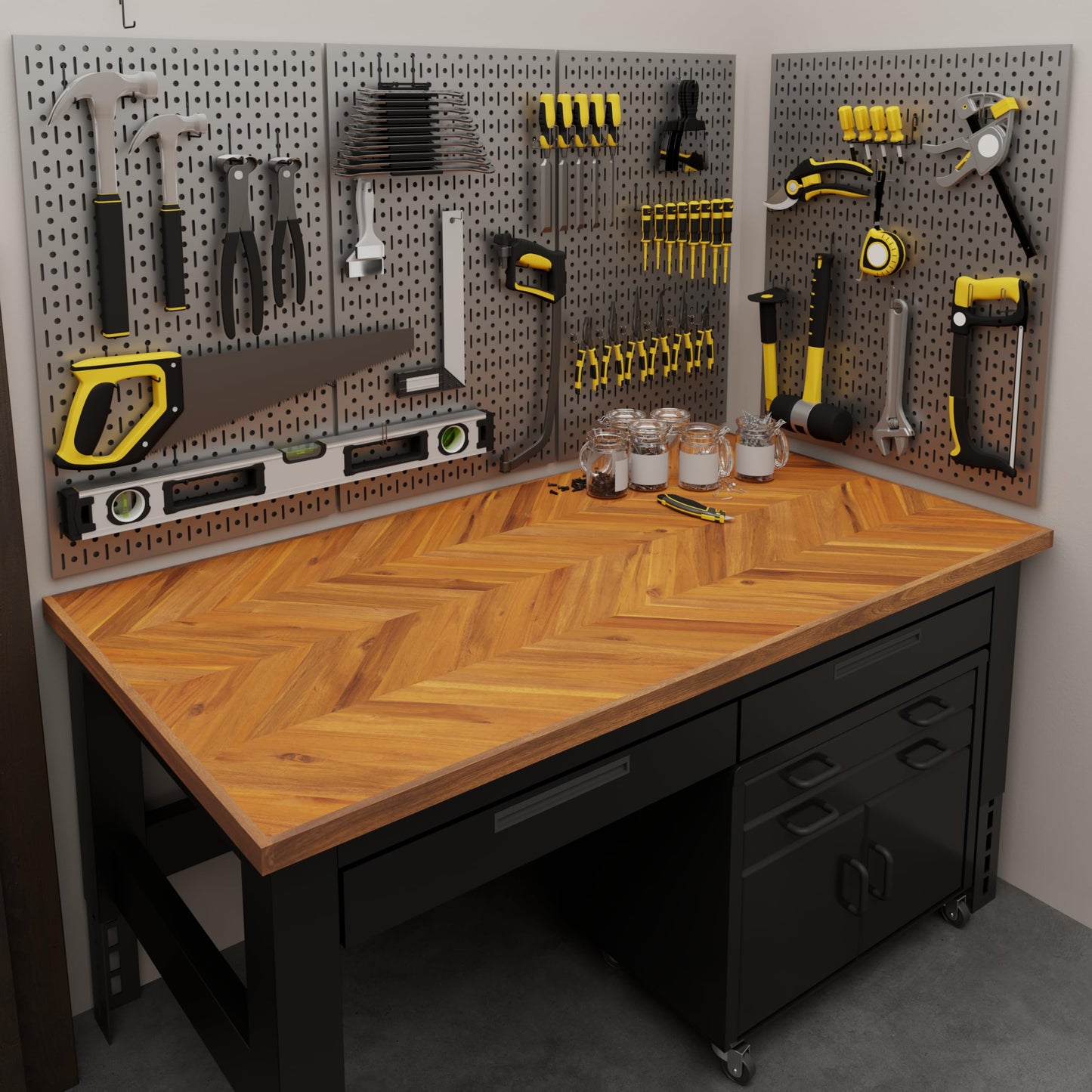 Howizz 60x25 in Solid Wood Table Top - 1in Thick Butcher Block Countertop for Standing Desk, Office Table, Workbench, DIY Furniture Projects, Teak Look Chevron