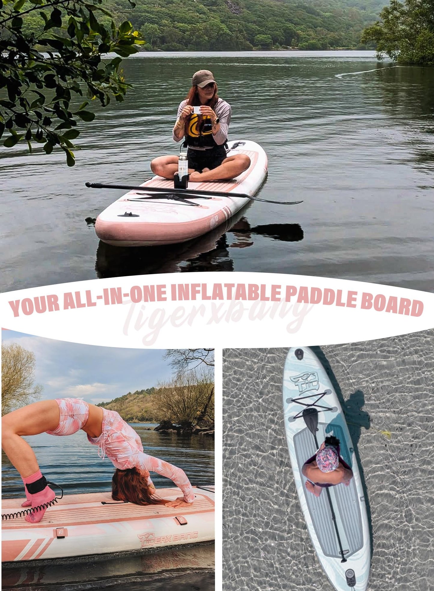 TIGERXBANG Inflatable Stand Up Paddle Board 11'6"×35"×6" with Complete Accessories, Premium Large Paddle Boards for Adults/Youth, Paddle Board Polar Rose Collection