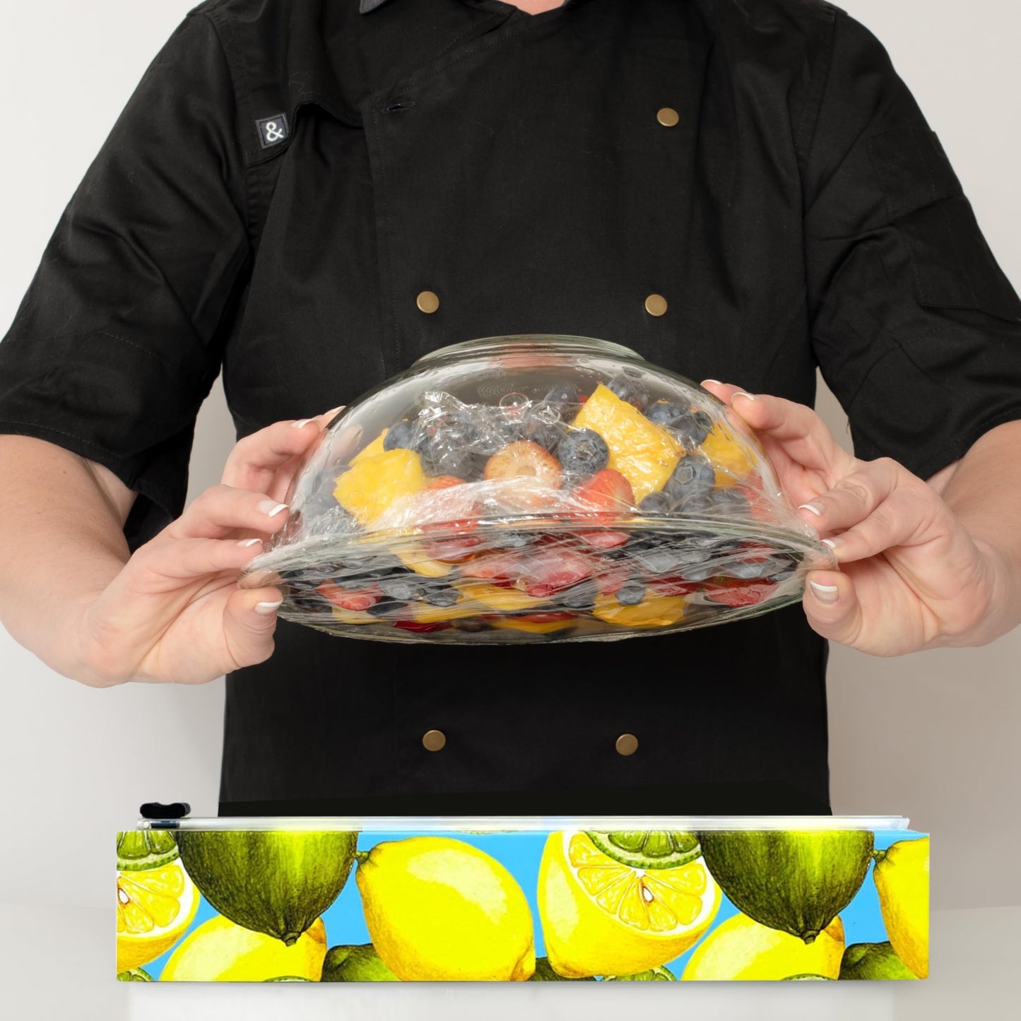 Chicwrap Lemon Refillable Plastic Wrap Dispenser - Includes One 12" x 250' Roll of Professional Grade Plastic Wrap - BPA Free and Kosher Certified - Reusable Dispenser w/Slide Cutter