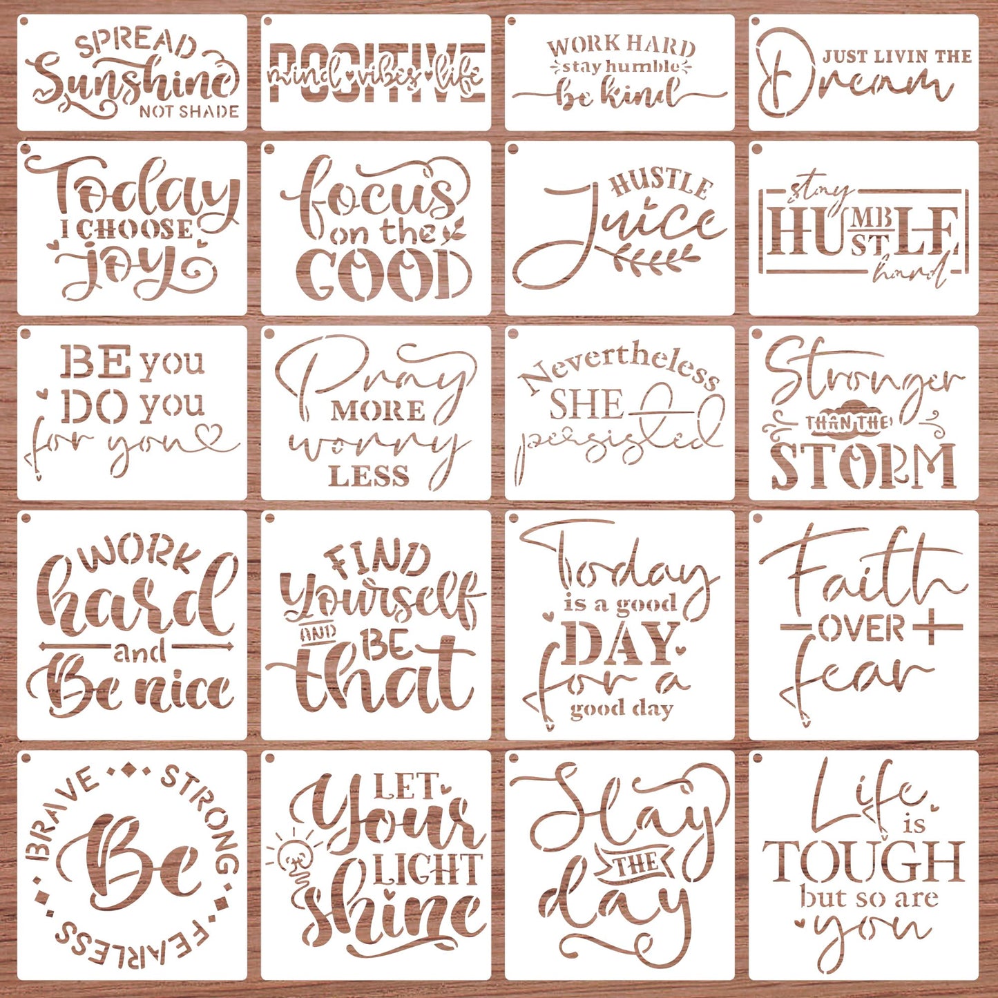 20 Pcs Saying Stencils for Crafts,Reusable Motivational Wood Burning Stencils for Painting on Wood Walls Canvas Fabric Paper