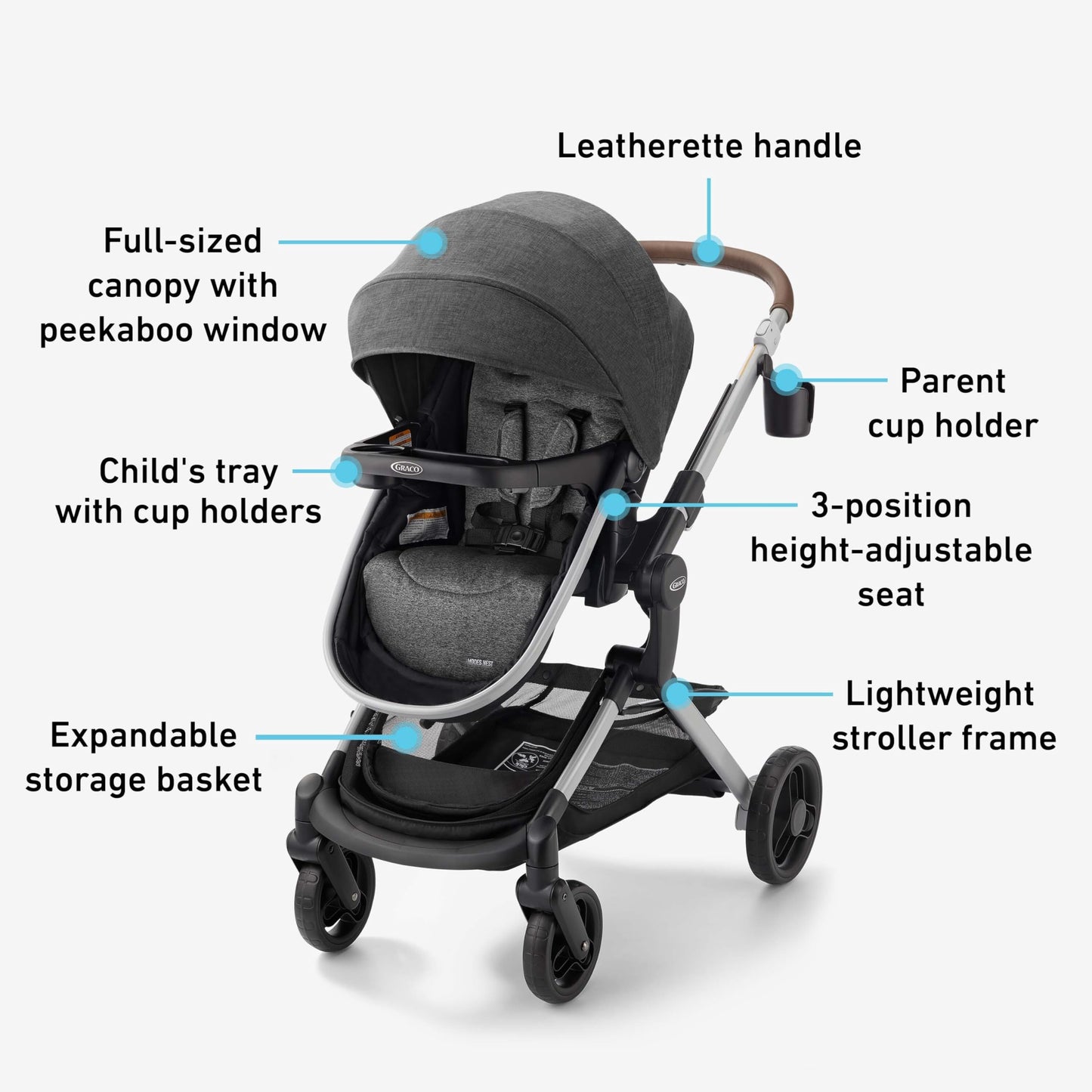 Graco Modes Nest Travel System, 3-in1 Modular Carseat Stroller Combo, Adjustable Slide2Me Infant Car Seat Carrier to Toddler Stroller, Includes the SnugRide DLX Infant Car Seat, Sullivan