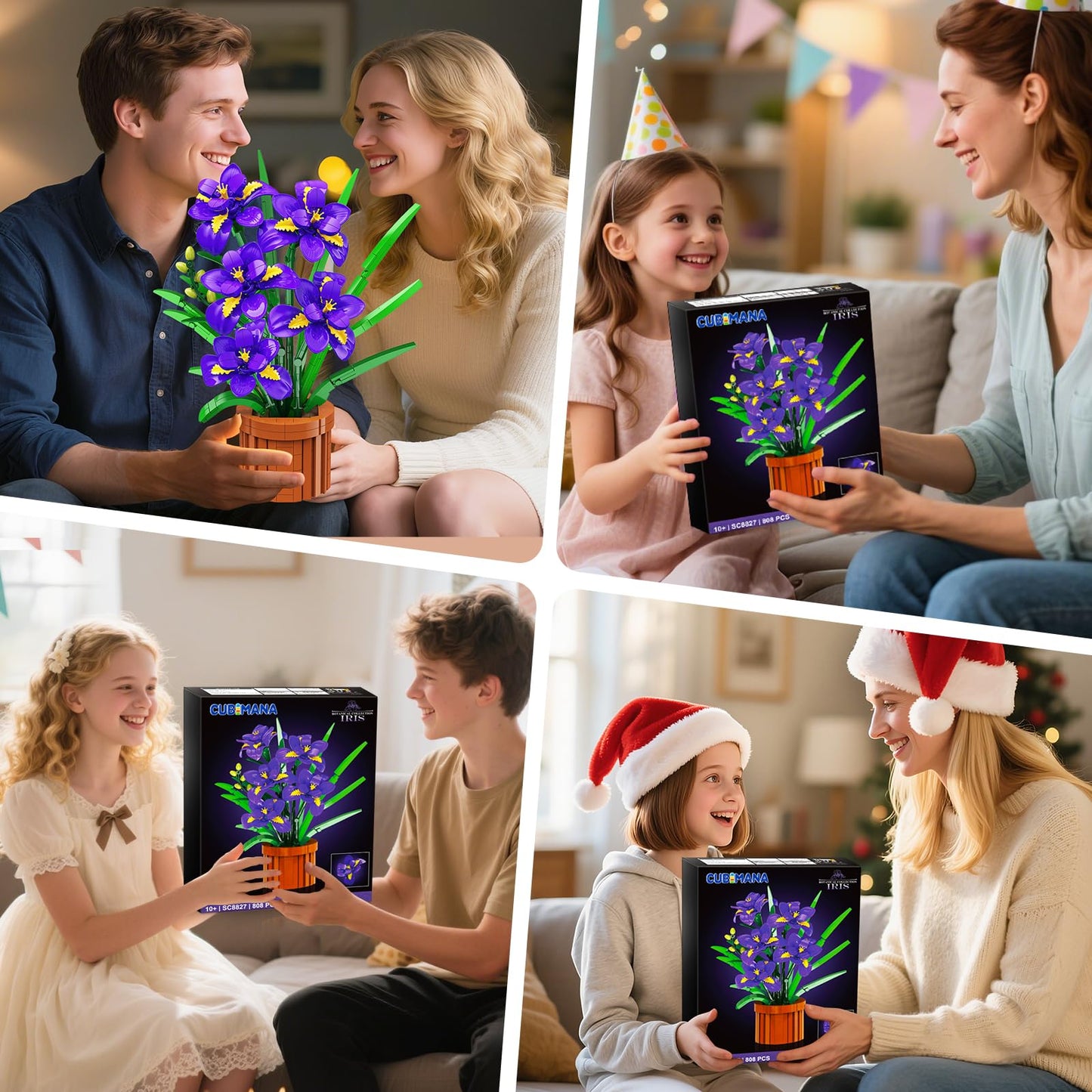 CUBIMANA Botanicals Iris Flowers Building Set for Adults - Artificial Plants & Flowers Decor for Home Office Bedroom or Desk, 808PCS Floar Birthday Christmas Housewarming Gift for Women & Men Ages 18+