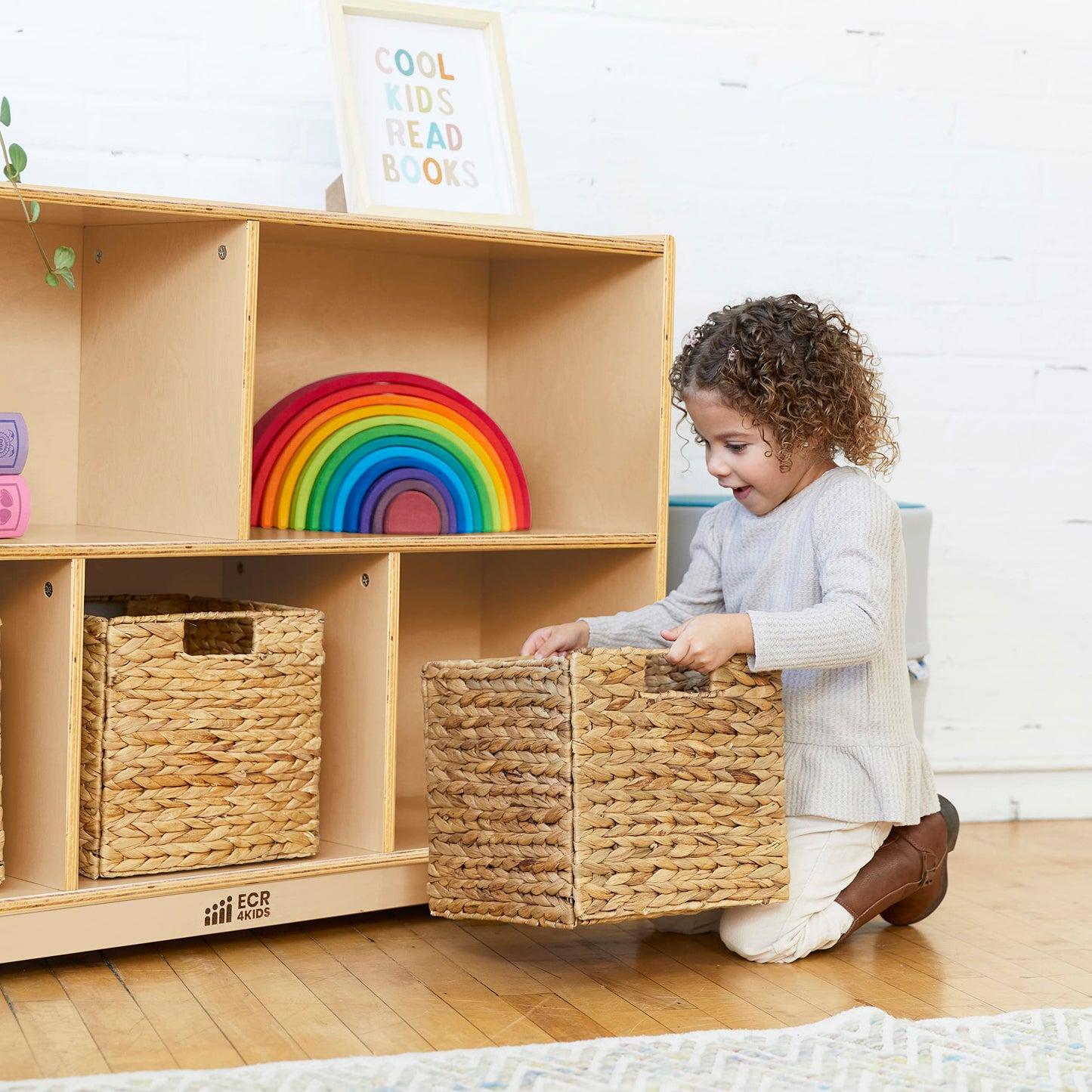 ECR4Kids 5-Compartment Mobile Storage Cabinet, Preschool, Classroom Furniture, Natural