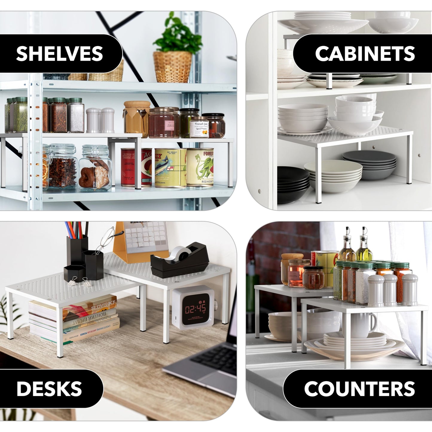 Simple Houseware Expandable Stackable Kitchen Counter Shelf Organizer, White, Metal Top, 11.25"L x 7.9"W x 5.4"H