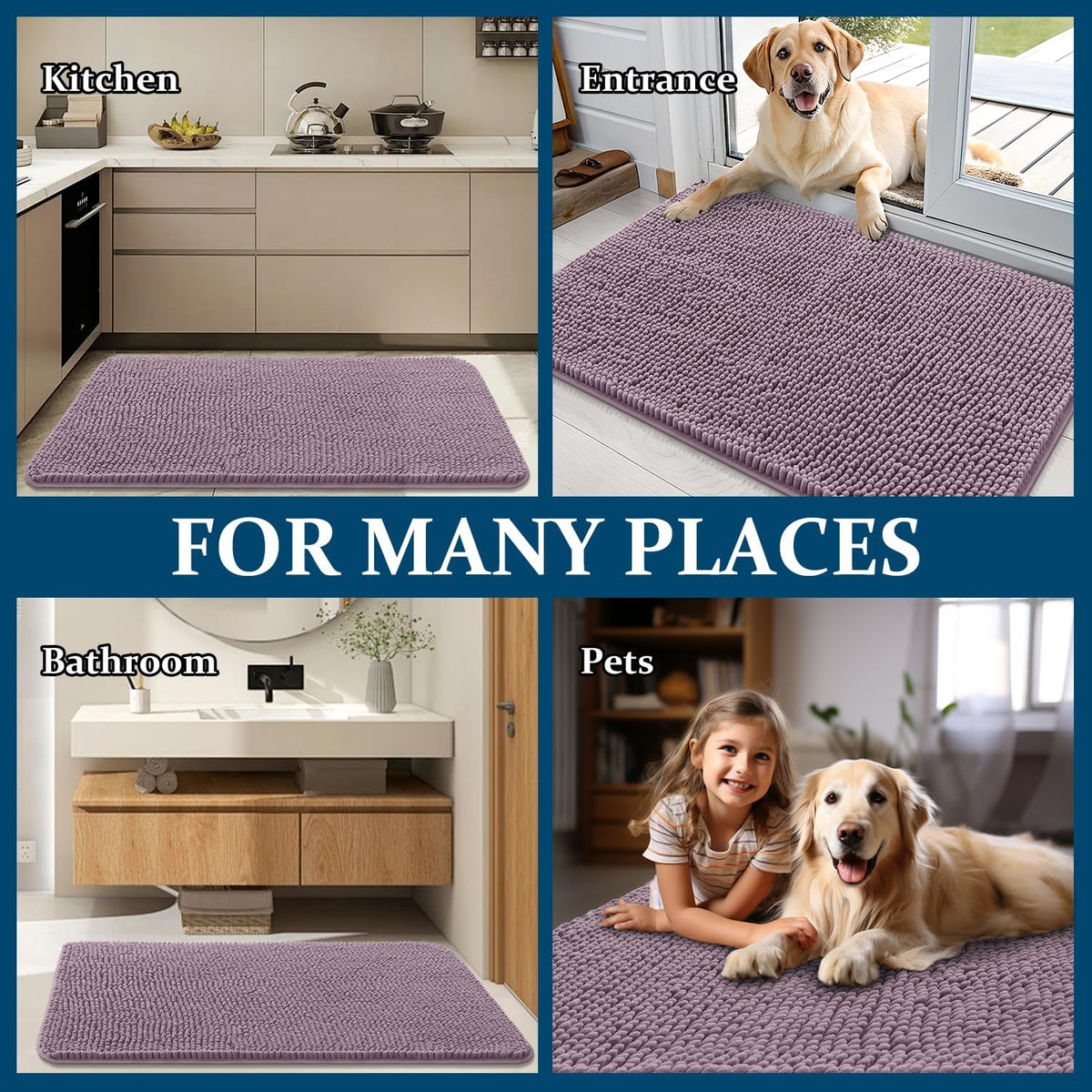 OLANLY Dog Door Mat - Absorbent Non-Slip Chenille Mat for Muddy Paws | 54x24 Deep Plum Color