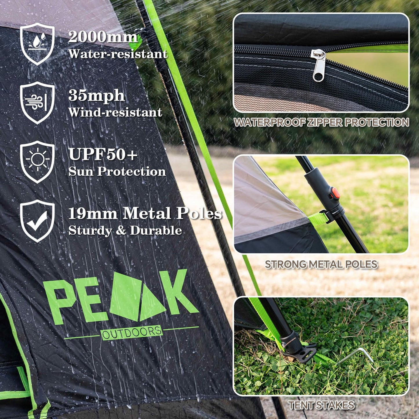 PEAK OUTDOORS Instant Tent 6/8 Person Tents for Camping, 60 Second Easy Setup Portable Camping Cabin Tent with Rainfly, Waterproof Pop Up Tents for Family Camping & Hiking with Expandable Carry Bag