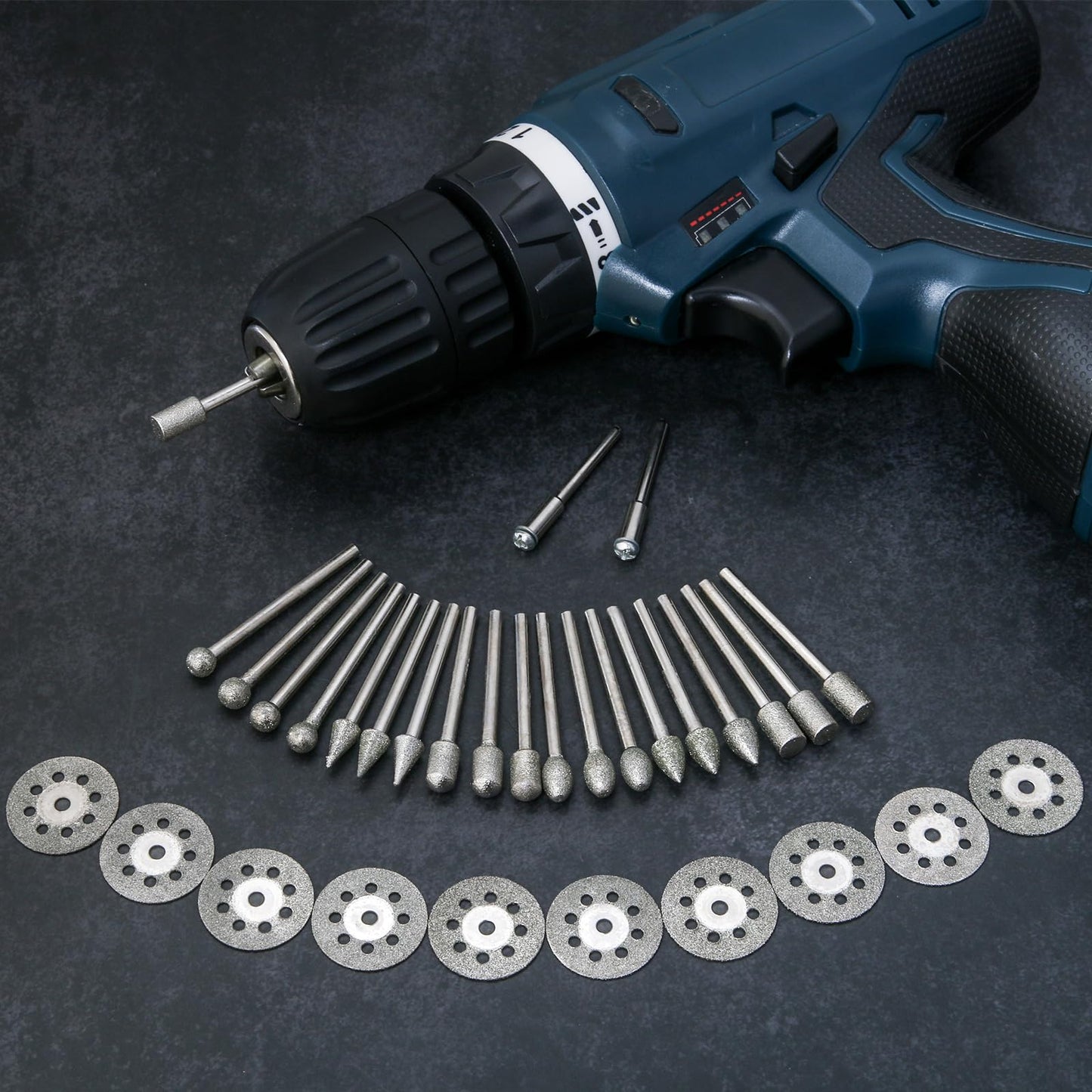 Diamond Burr Set for Dremel, Rotary Tool Diamond Cutting Wheel Stone Glass Tile Jewelry Rock Engraving Bits 1/8" Diamond Grinder Bits Set Carving Cutter Metal Engraver Kit - 32pc Set