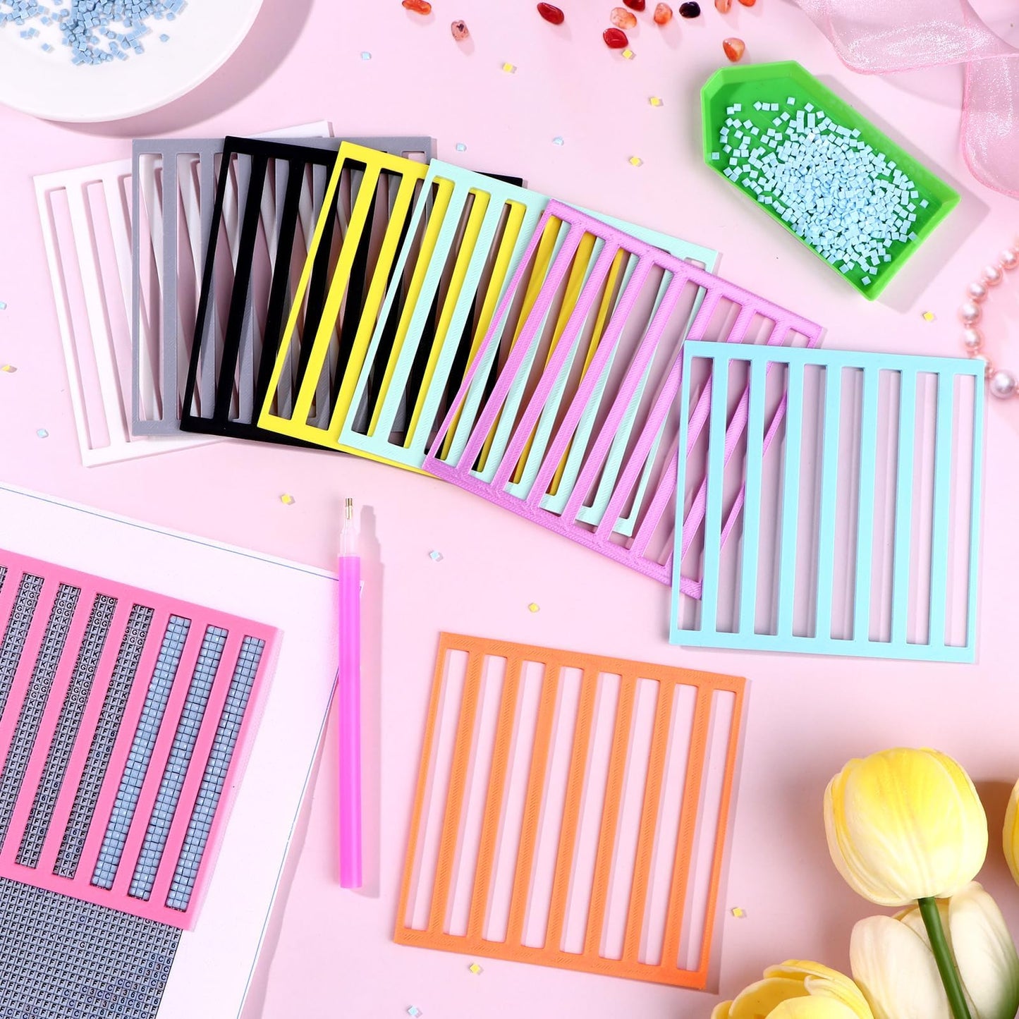 9Pcs Diamonds Painting Rulers 9 Colors Diamond Ruler Reusable Diamond Kit Alignment Tool Painting Guide for Diamonds Painting Enthusiasts