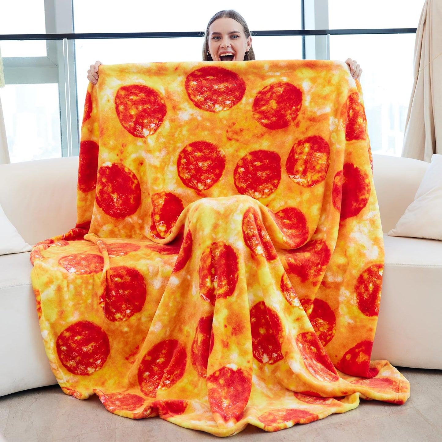 RAINBEAN 71inches Double Sided Pizza Blankets, Bed Blanket for Kids/Teens, Cool Stuff Gifts for Man and Boys, Novelty Food Wrap Blanket, Soft Blankets for Birthday Gifts White Elephant