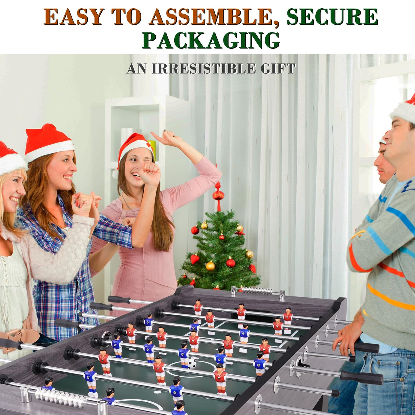 58 Inch Large Size Foosball Table Adult Size, Full Size Soccer Game Table w/2 Balls, Leg Levelers & Heavy-Duty Legs, Durable Arcade Football Table for Game Room, Home, Office, Party