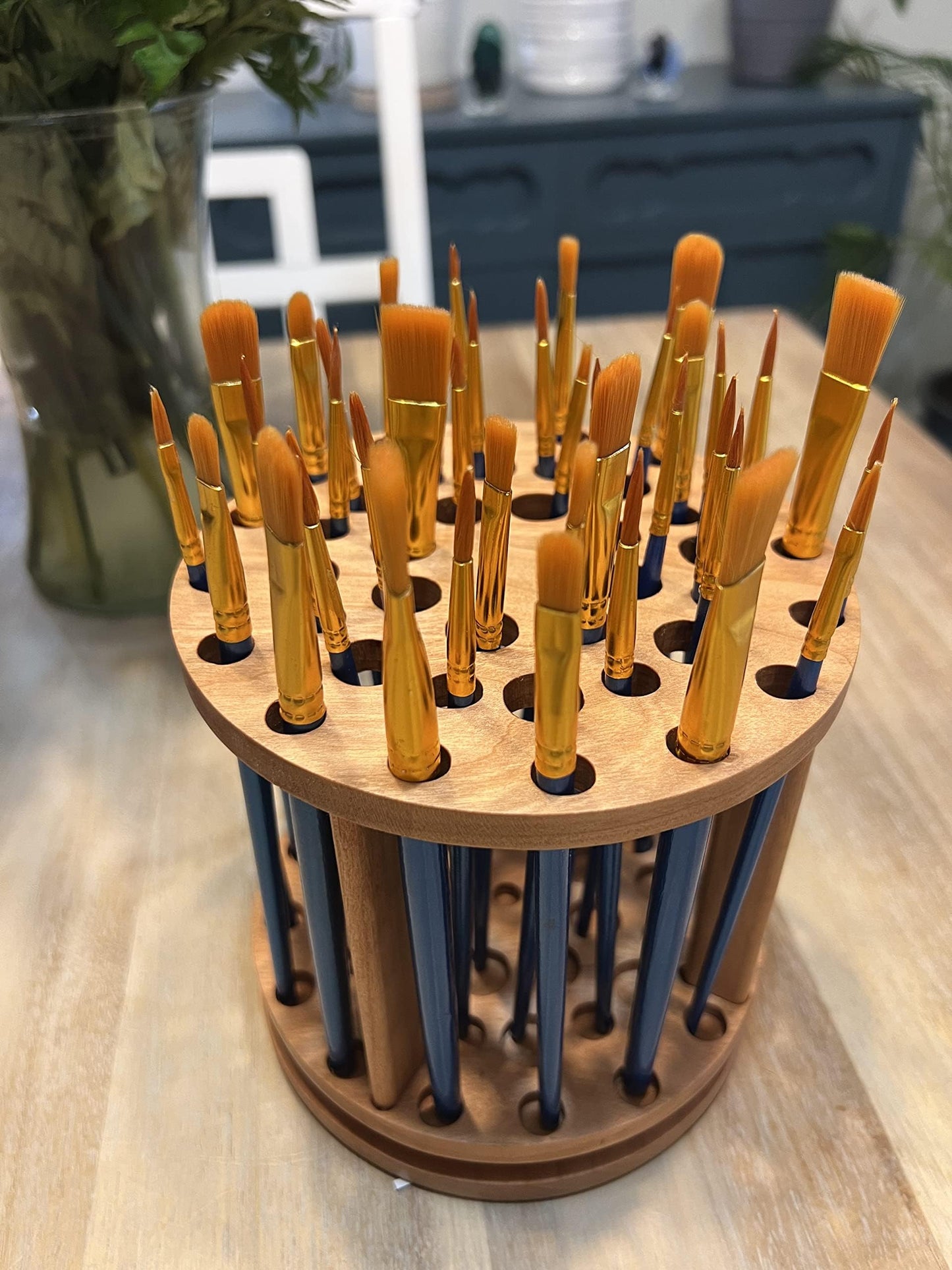 BlackLabMill Rotating Paint Brush Holder - Handmade Paint Brush Holder Rotating Art Supply Organizer – Large Capacity Cherry Hardwood Brush Organizer for Desk, Arts and Crafts