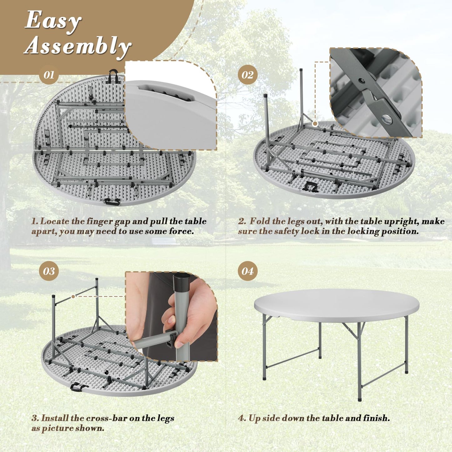 Athena Collection 5.5ft Folding Table, Portable Plastic Round Table Foldable Card Desk, Indoor Outdoor Collapsible Craft Desk Dining with Lock & Handle for Commercial Party Camping, Grey
