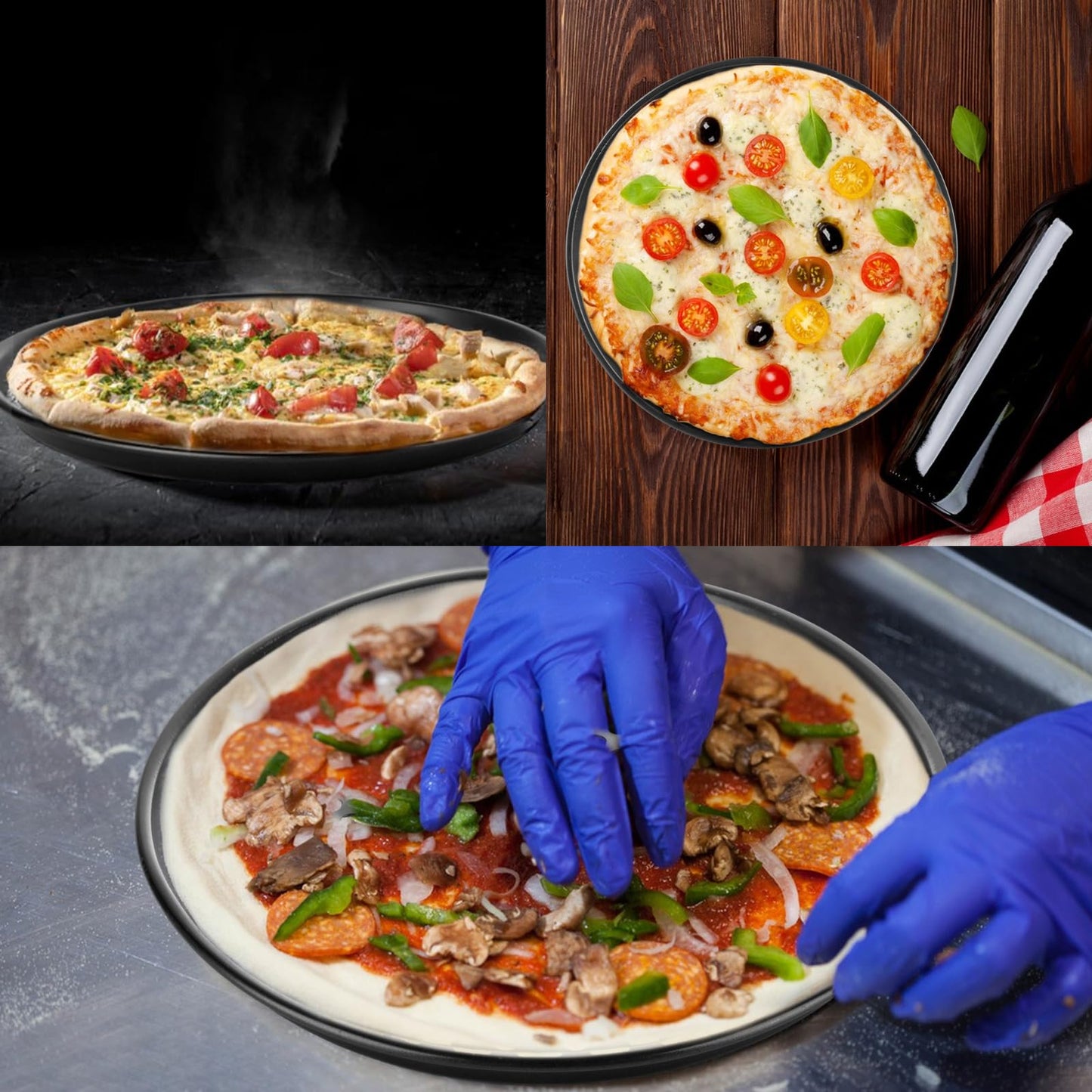 YOUNTHYE 6PCS Pizza Pan with Holes 12 inch Round Pizza Pan Set Nonstick Pizza Baking Pan Carbon Steel Pizza Tray Black Pizza Crisper Pan for Home Baking Kitchen