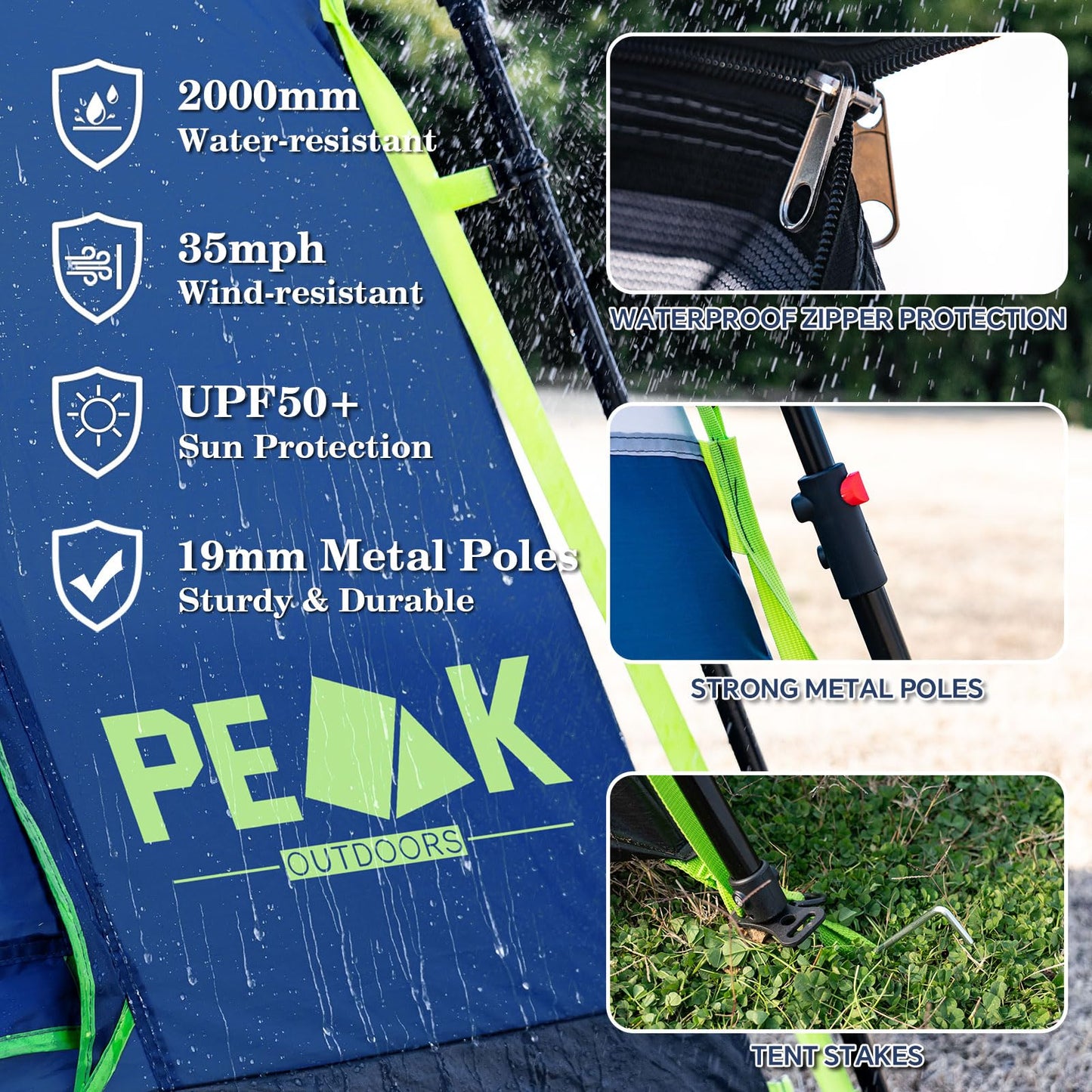PEAK OUTDOORS Instant Tent 6/8 Person Tents for Camping, 60 Second Easy Setup Portable Camping Cabin Tent with Rainfly, Waterproof Pop Up Tents for Family Camping & Hiking with Expandable Carry Bag