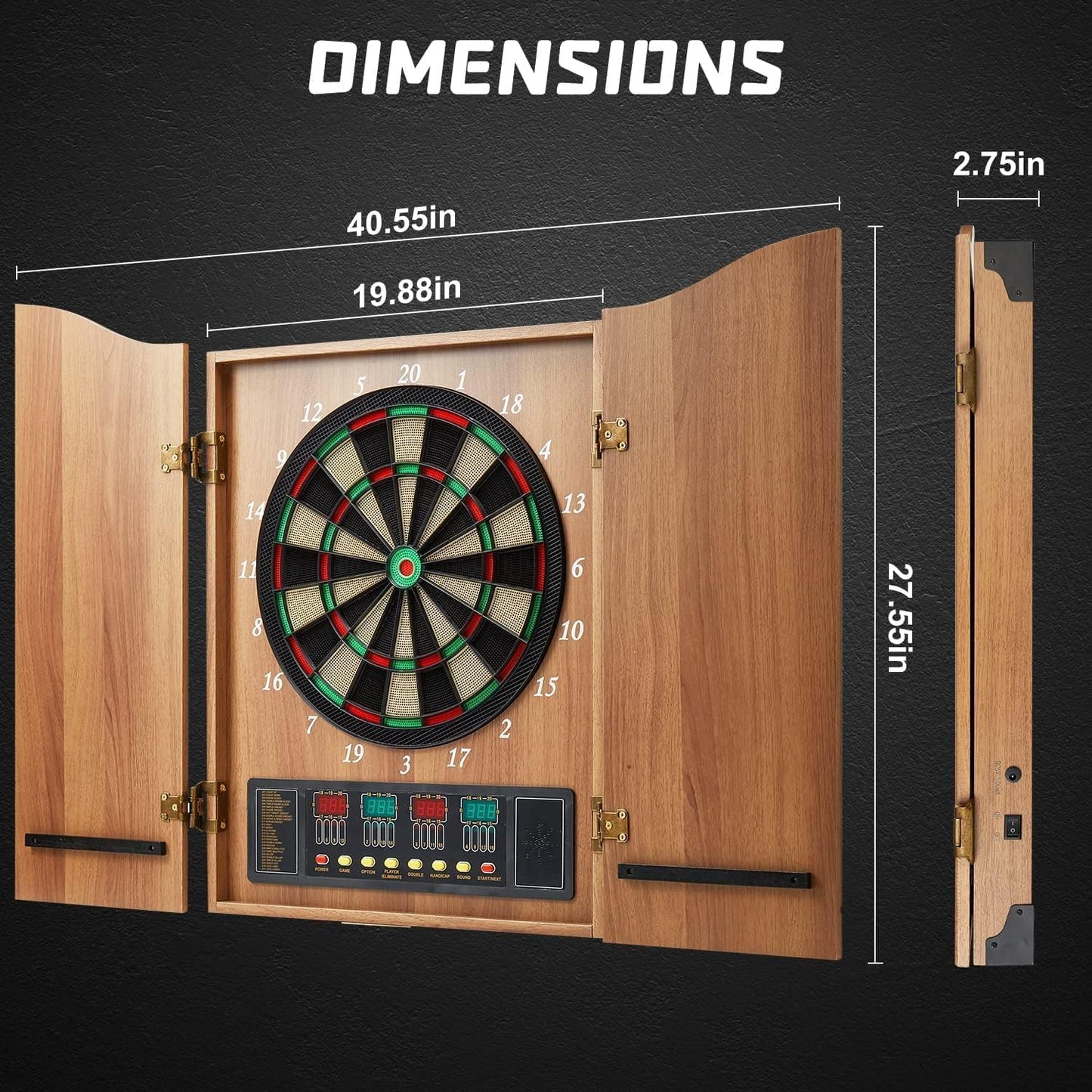 Electronic Dart Board Set, Dart Board Cabinet Set with 12 Soft Tip Darts 50 Dart Head, Electronic Dart Board, Wooden Cabinet Doors with Integrated Scoreboard for Home Use, Bars, Dar, A