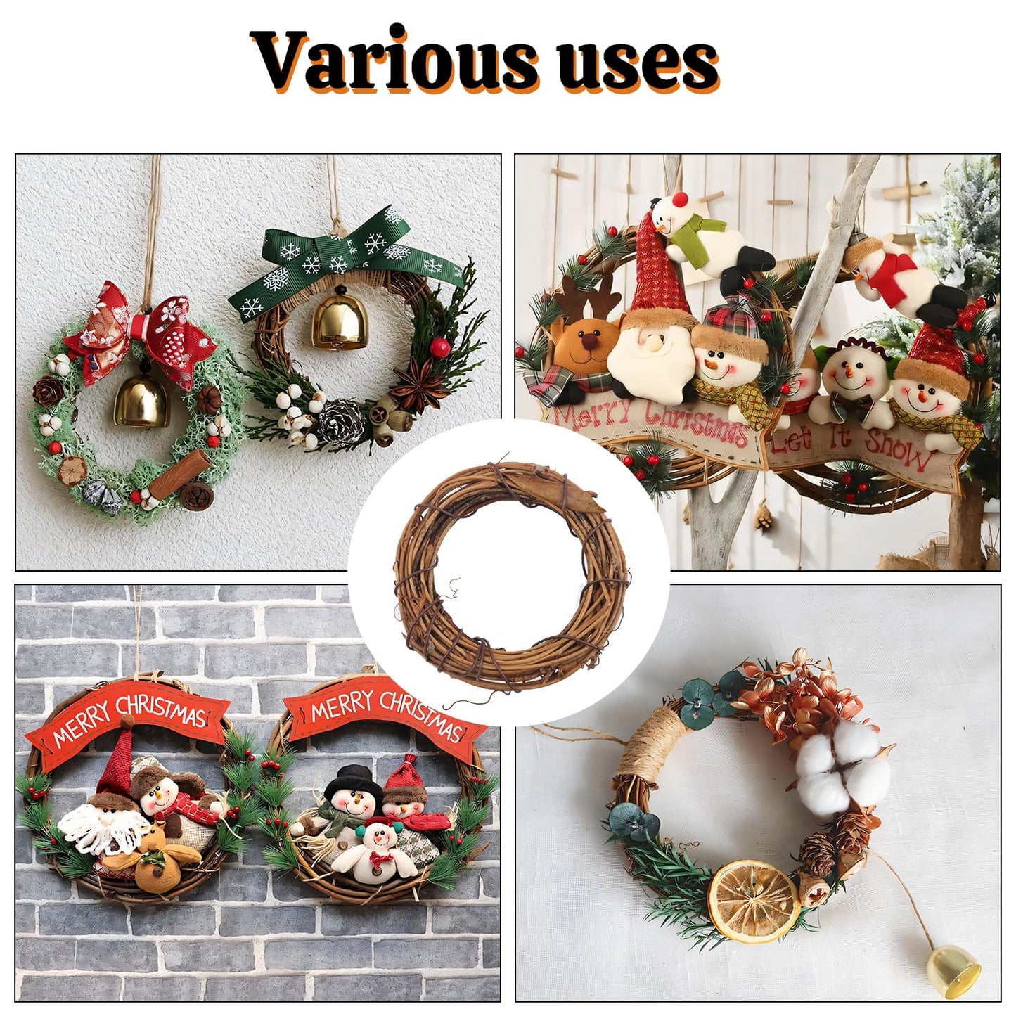 Yiksonyo 50 Pcs 3.15 Inch Natural Grapevine Wreath Set, Natural Rattan Wreath,Hand-Woven 3.15 Inch Vine Branch Wreaths, Perfect for DIY Crafts, Christmas Decorations, and Wedding Supplies