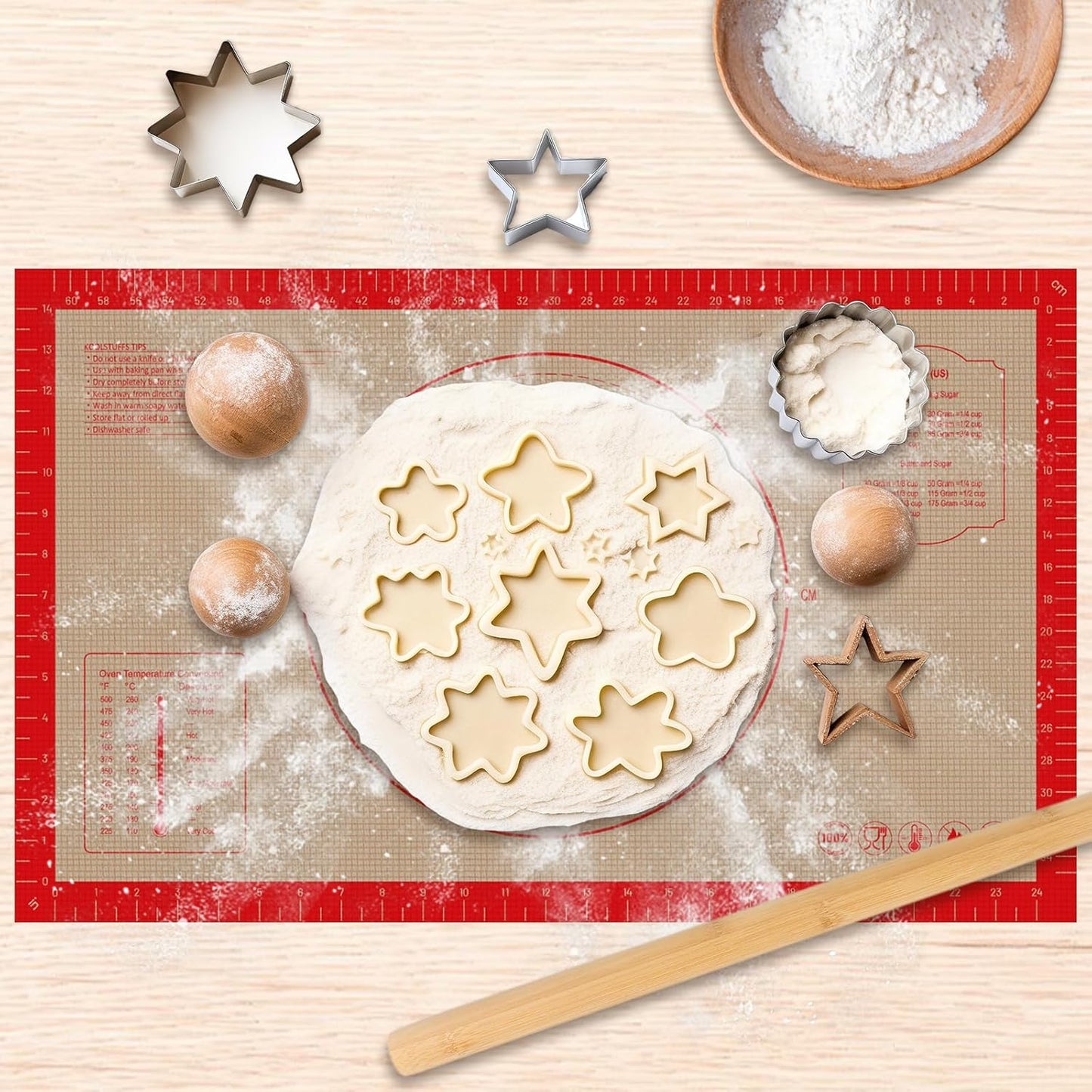 Skiennix Silicone Pastry Mat - Extra Large 26"x16" Non-Slip Baking Mat with Measurements for Easy Dough Rolling
