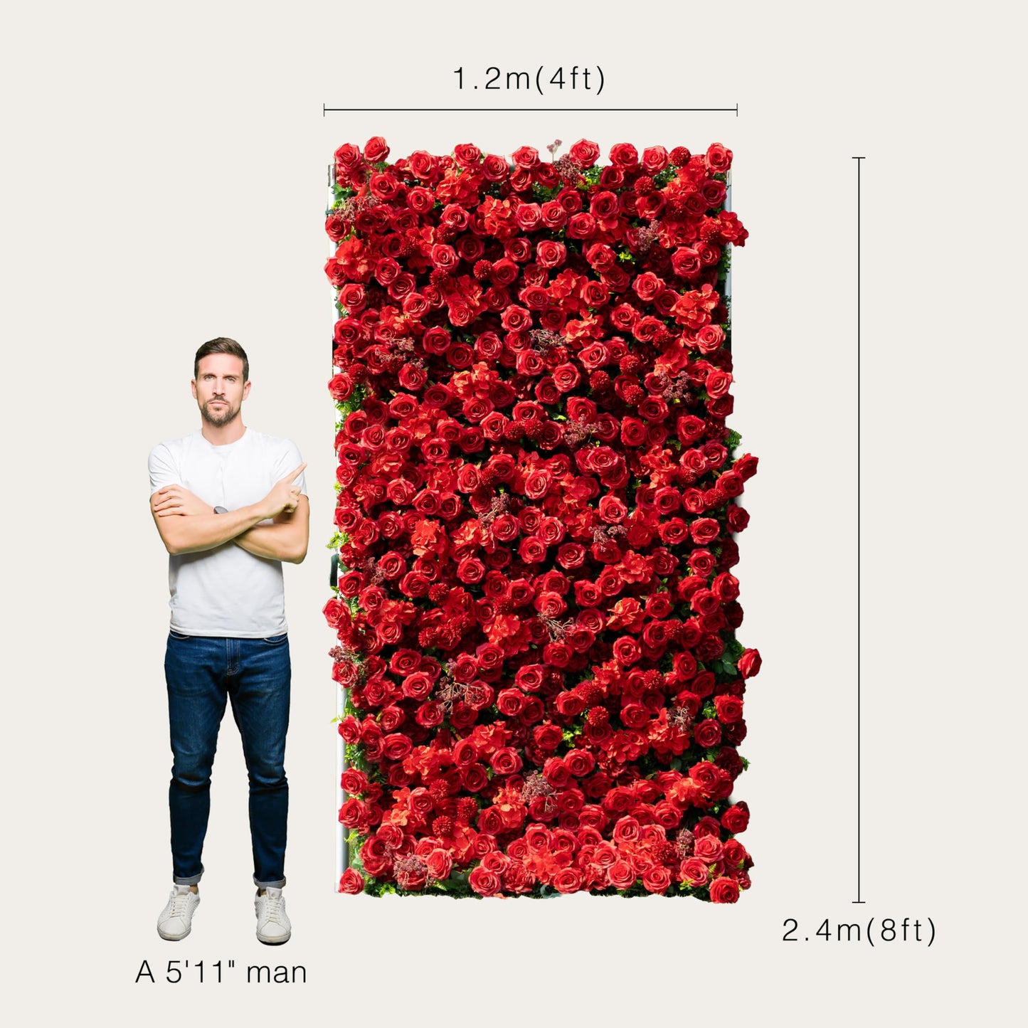 Artificial Luxury Flower Wall Panels, Gorgeous 3D Silk Floral Backdrop for Wedding, Baby Show, Party and Home Decor, Quick Assembly/Storage, Both Eco & Pet Friendly, 4ft*8ft