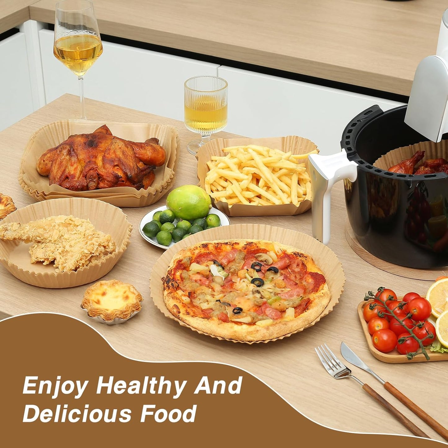 Air Fryer Liners | 100PCS Non-Stick Parchment Paper for 3-5QT Air Fryers - Easy Cleanup (Square, 6.5IN)
