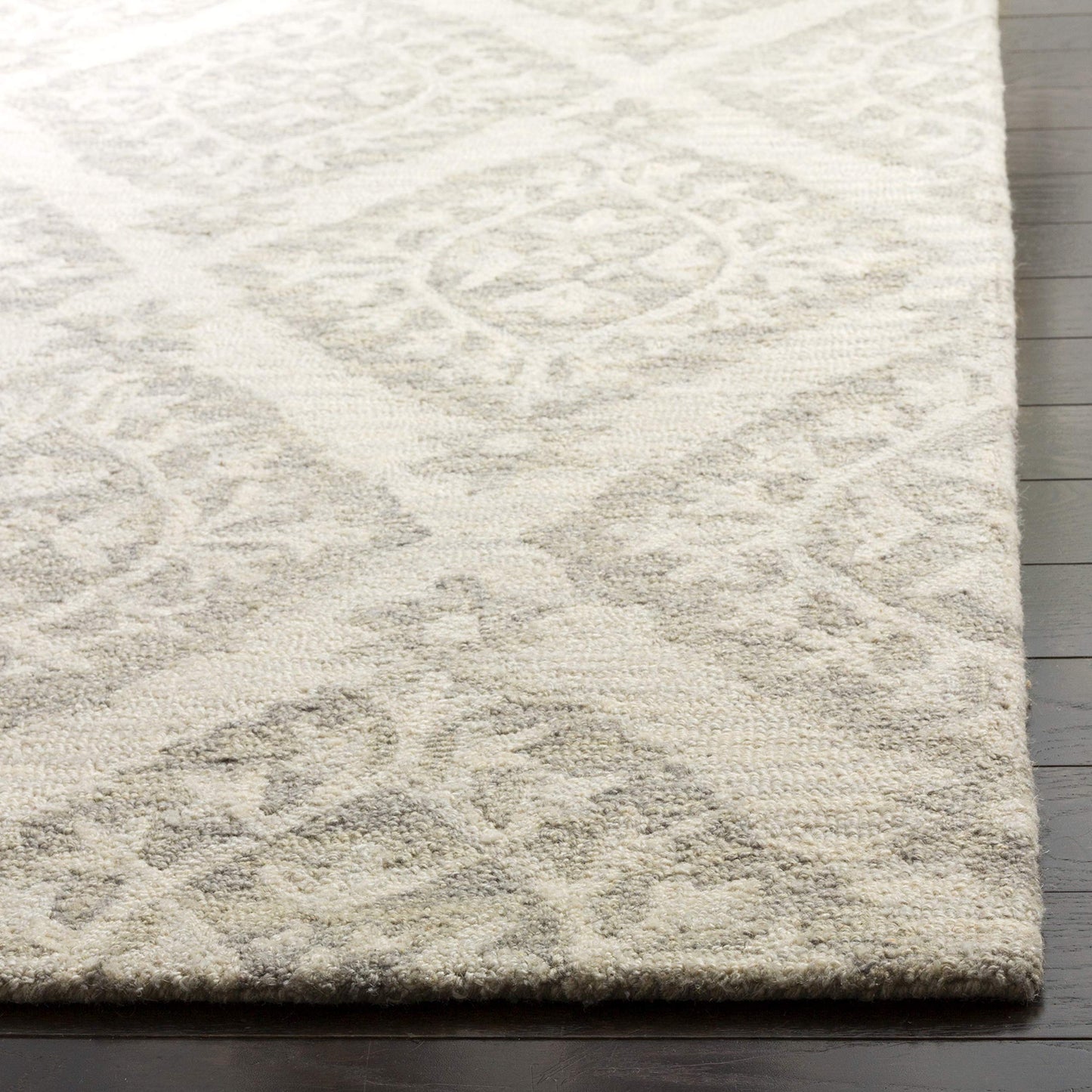 SAFAVIEH Area Rug 8x10 - Micro-Loop Collection - Large - Light Grey, Handmade Wool, Trellis Pattern, Ideal for Living Room, Bedroom, Office, Dining Space (MLP210A)