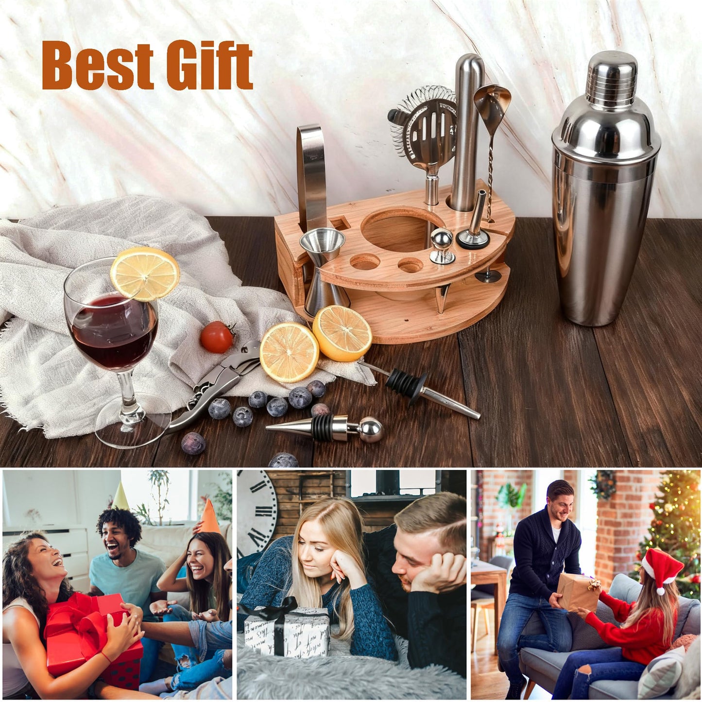Esmula Cocktail Shaker Set,12 Piece 25oz Bartender Kit with Stand,Bar Set for Mixed Drink, Professional Bar Accessory : Shaker,Jigger,Strainer,Muddler,Liquor Pourers, House Warming Gifts