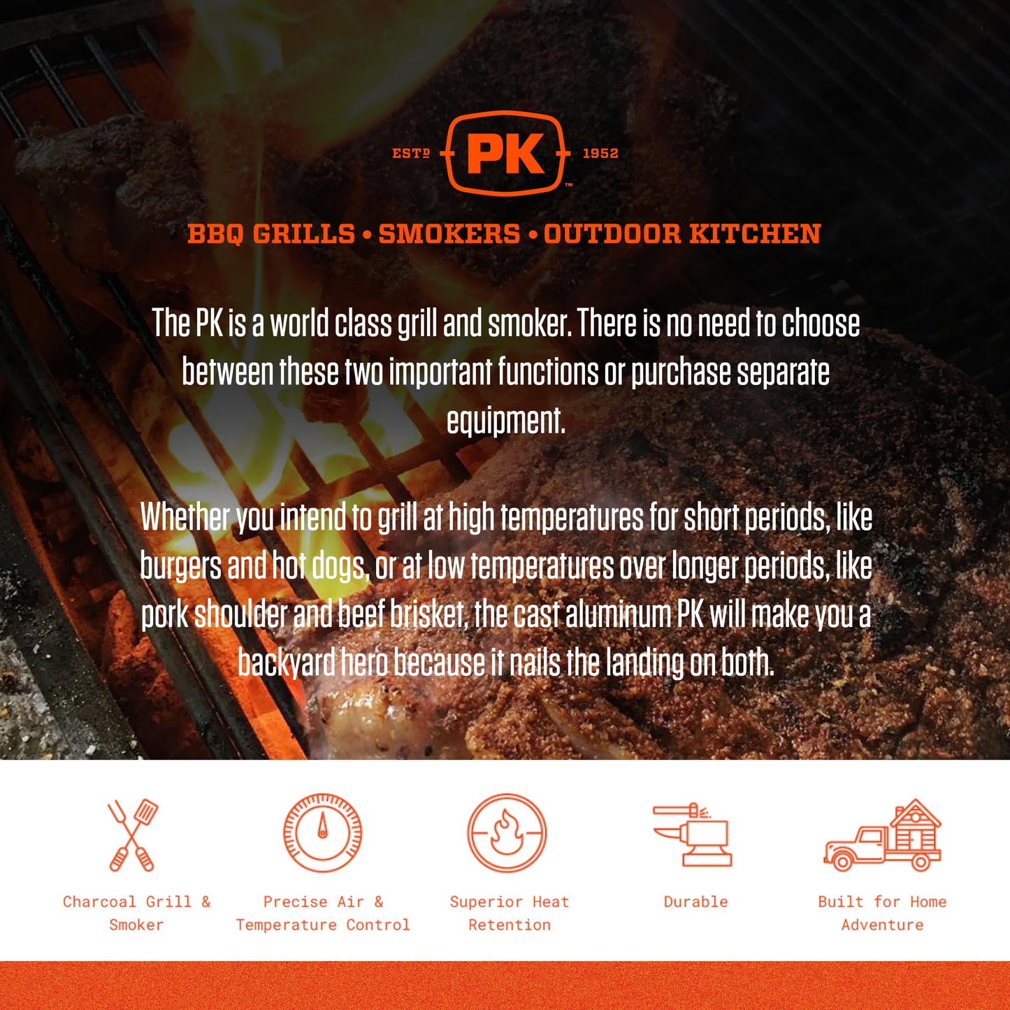 PK Grills PK300-SCX Portable Charcoal Grill and Smoker, Aluminum Outdoor BBQ Grill, Portable Grill for Camping, Backyard Grilling, Park, Tailgating, Silver