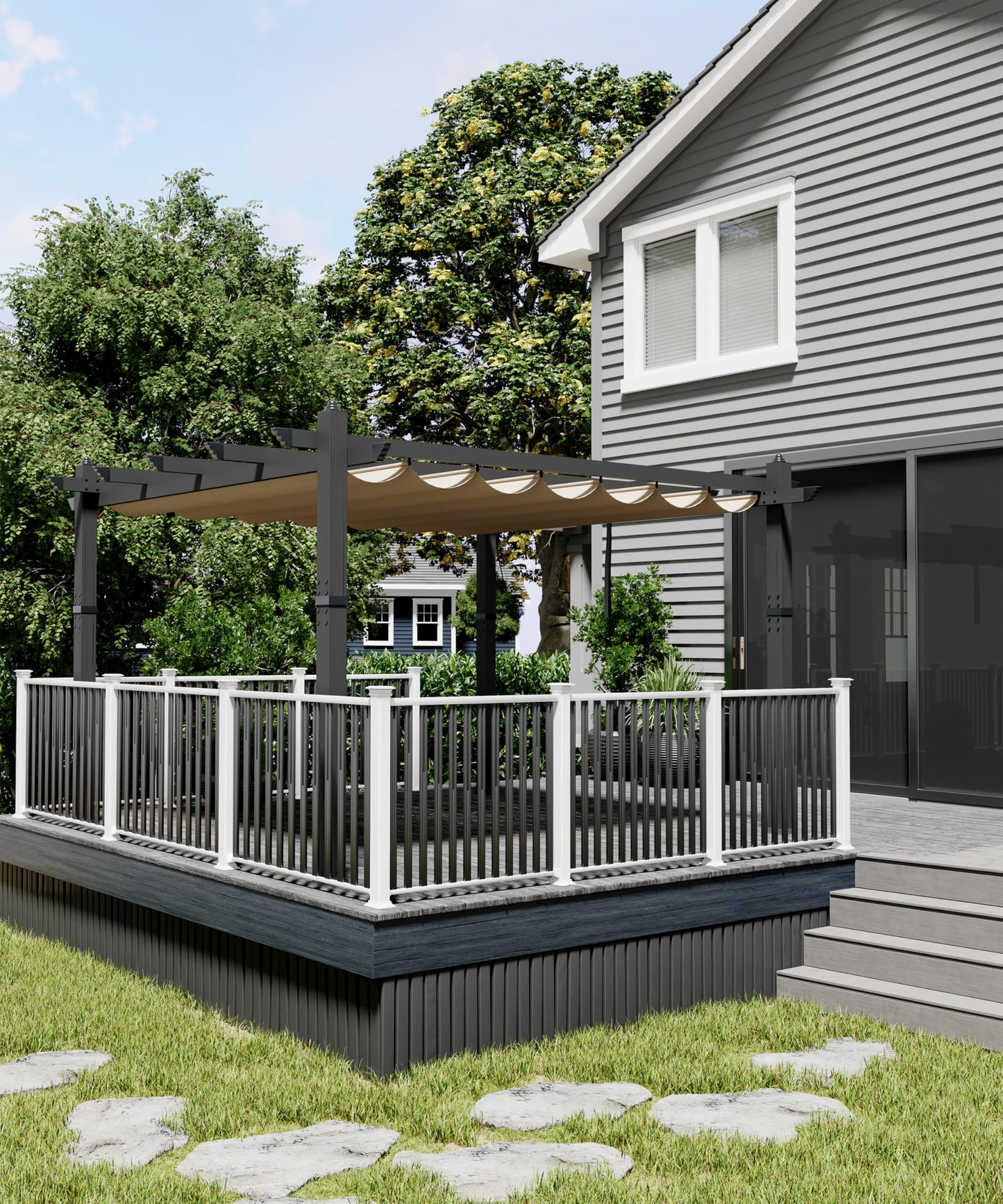 GarveeLife 10x13 ft Aluminum Pergola, Outdoor Metal Pergola with Adjustable Canopy, Reinforced Frame Outdoor Shelter for Backyard, Garden and Deck - Khaki