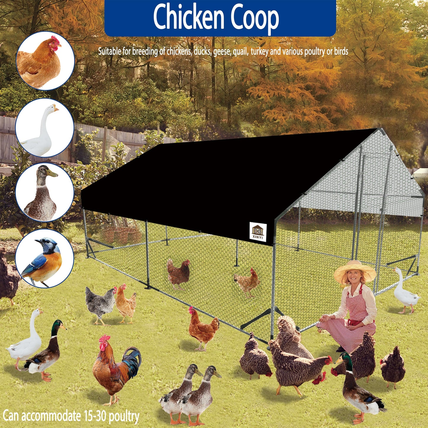 Chicken Runs for Yard with Cover, Metal Chicken Coop, Upgraded Anti-UV 180g/㎡ PE Cloth & 1.1mm Thickened PVC-Coated Hexagonal Chicken Wire Mesh & More Galvanized Steel Standpipes,13.1×9.8×6.4FT