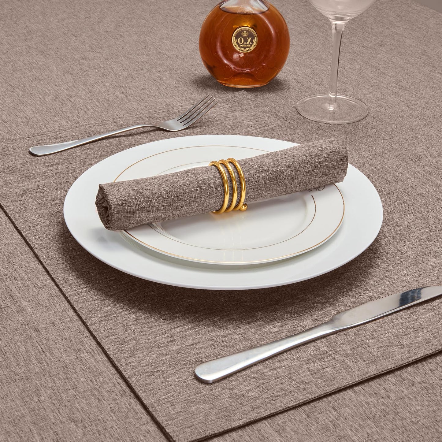 HomeJoy Cloth Napkin Set of 8 Square Washable Reusable Linen Fabric Polyester for Kitchen Dinner Dining Restaurants Wedding Party Banquet Table(Mocha/17x17 Inch)