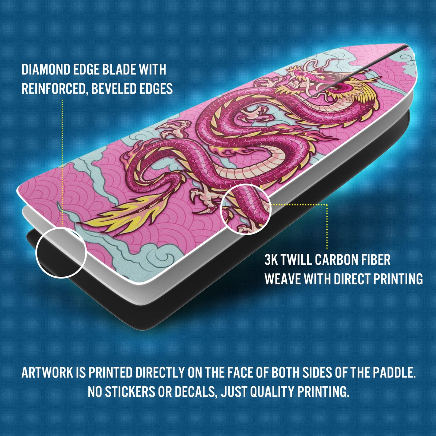 Hornet Watersports Dragon Boat Paddle - Pink Dragon - Adjustable Carbon Fiber Dragon Boat Paddle - IDBF Approved - Dragon Boat Accessories - Dragonboat Paddles (Clamp Adjustable)