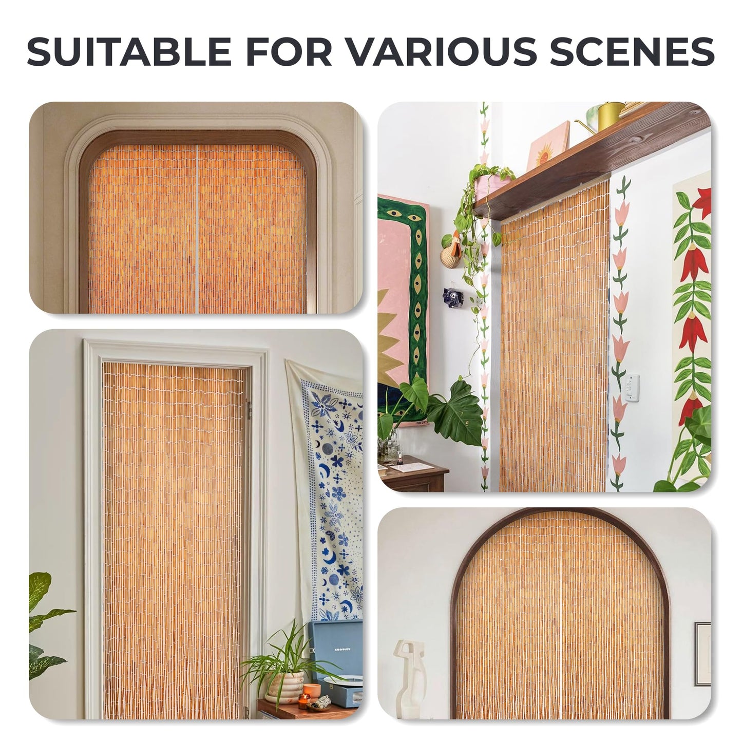 Natural Wooden Beaded Curtain with Solid Wood Beads, Hand-Painted Hanging Door Curtain, Natural Wood Doorway Beads, 36" x 79", 90 Strings, Handmade Wooden Room Divider for Doorways & Windows