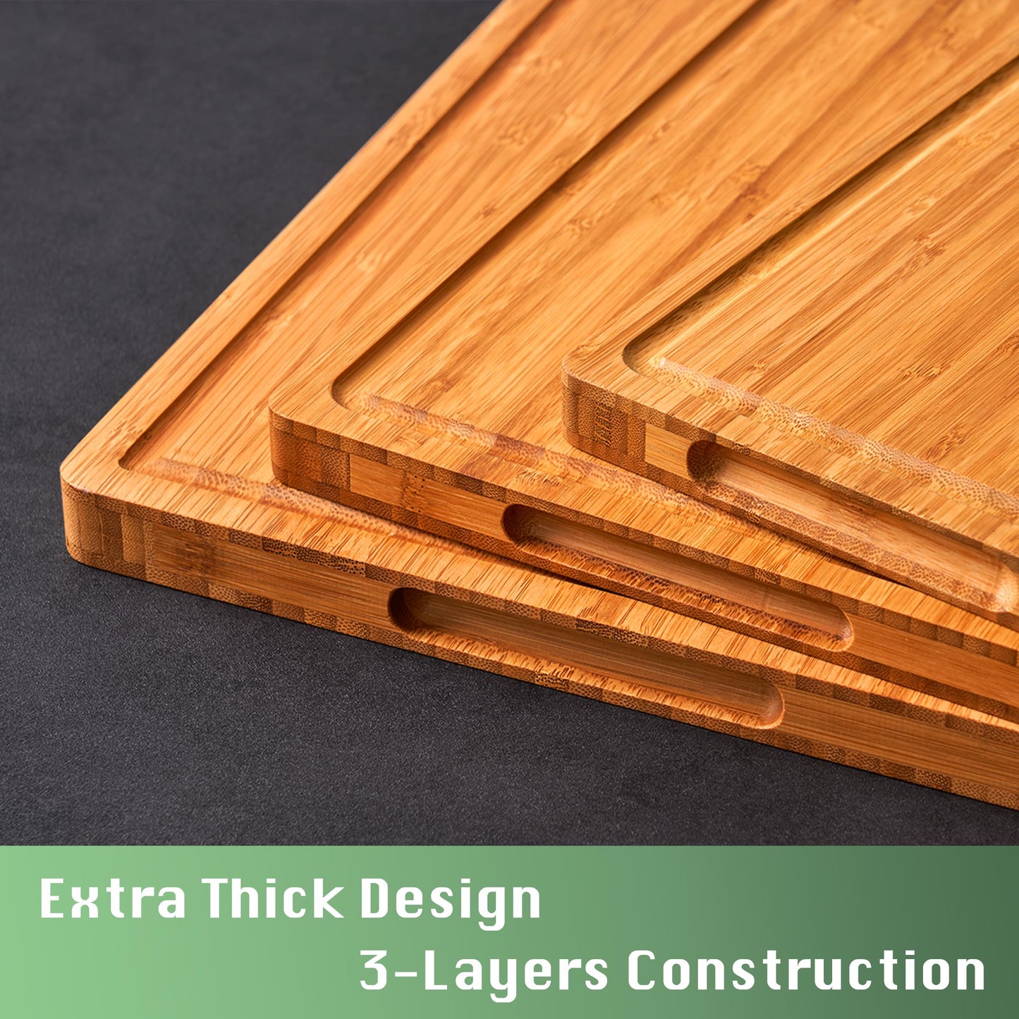 Allsum Bamboo Wood Cutting Board for Kitchen, 1" Thick Butcher Block, Cheese Charcuterie Board, with Side Handles and Juice Grooves, 16x11"