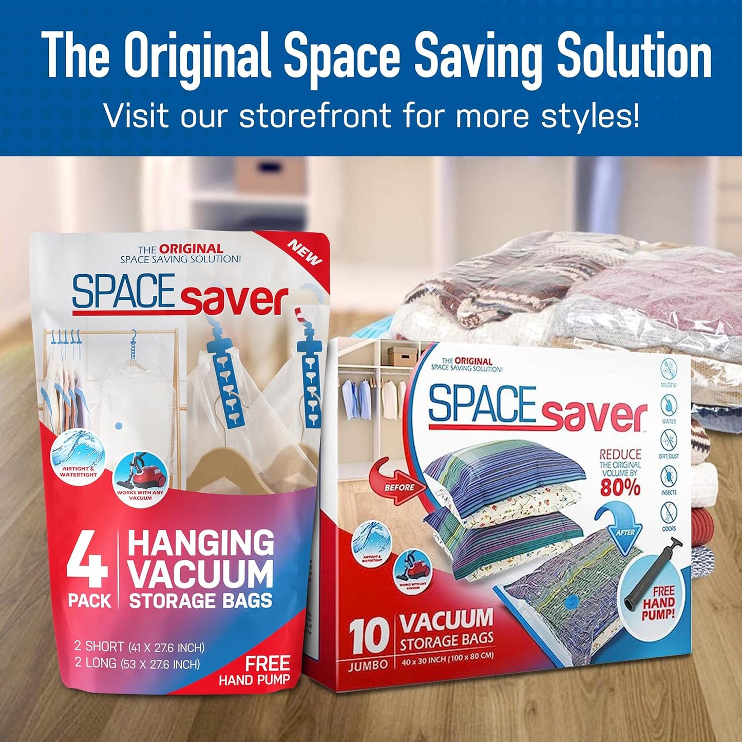 Spacesaver Vacuum Storage Bags, Variety 15-Pack, Save 80% on Clothes Storage Space, Compression Seal for Closet Storage