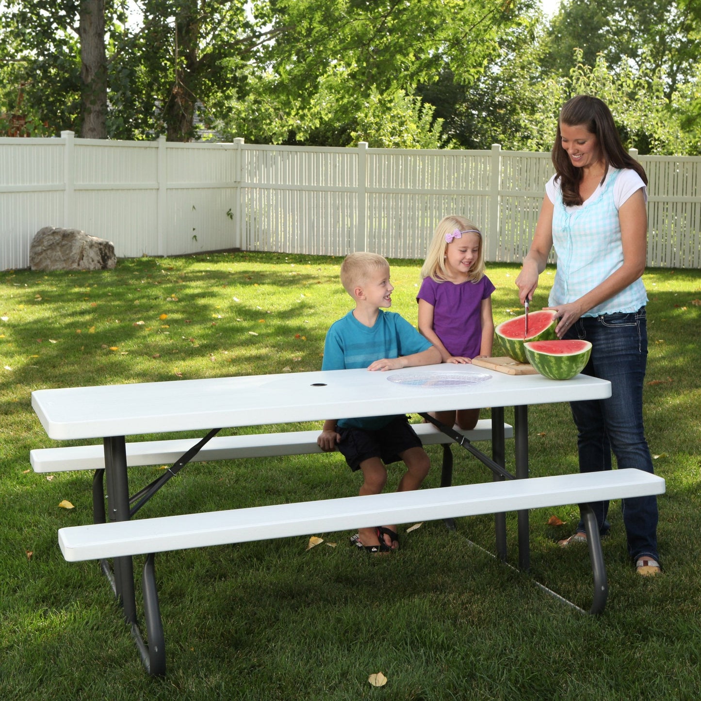 LIFETIME 80215 Folding Picnic Table, 6 Feet, White Granite