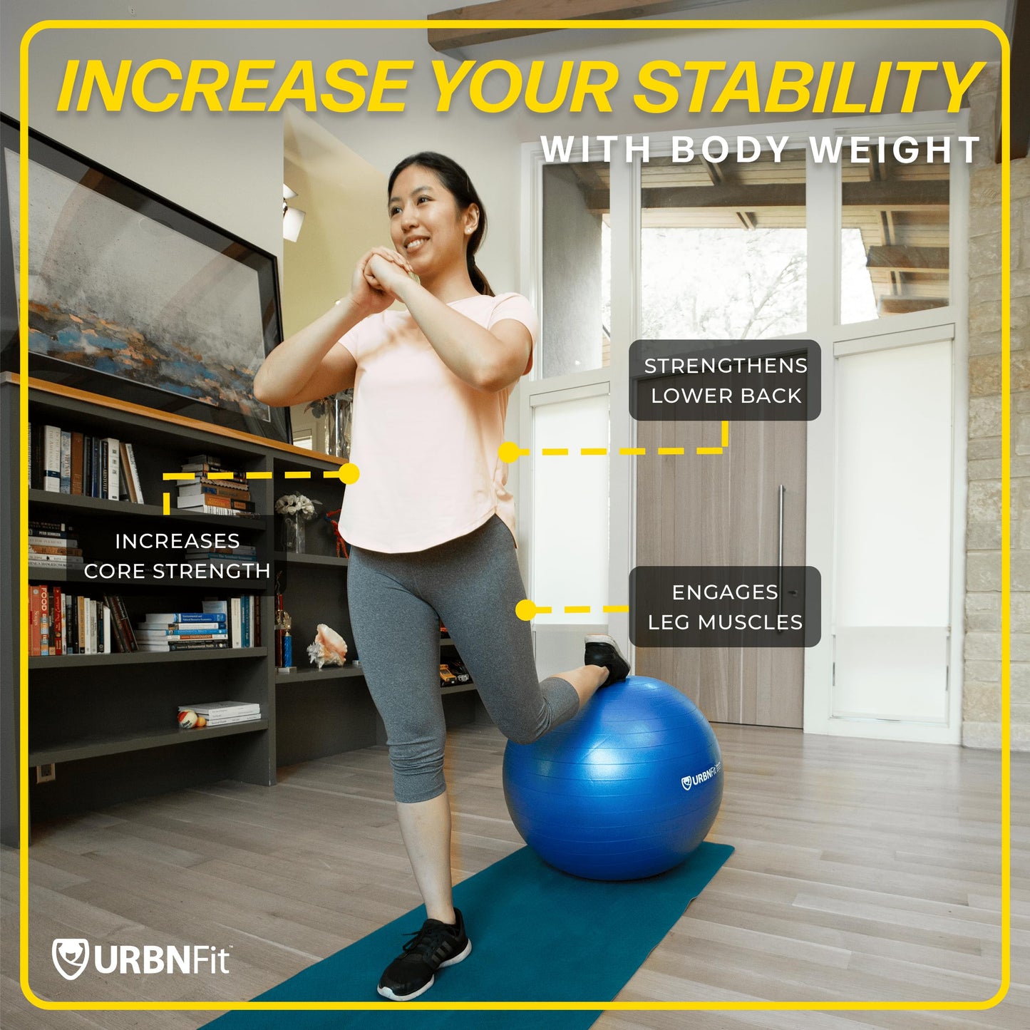 URBNFit Exercise Ball - Yoga Ball in Multiple Sizes for Yoga, Pilates, Pregnancy, Stability - Anti-Burst Swiss Balance Ball w/Quick Pump – Office Ball Chair for Home and Gym – 30 Inch - Black