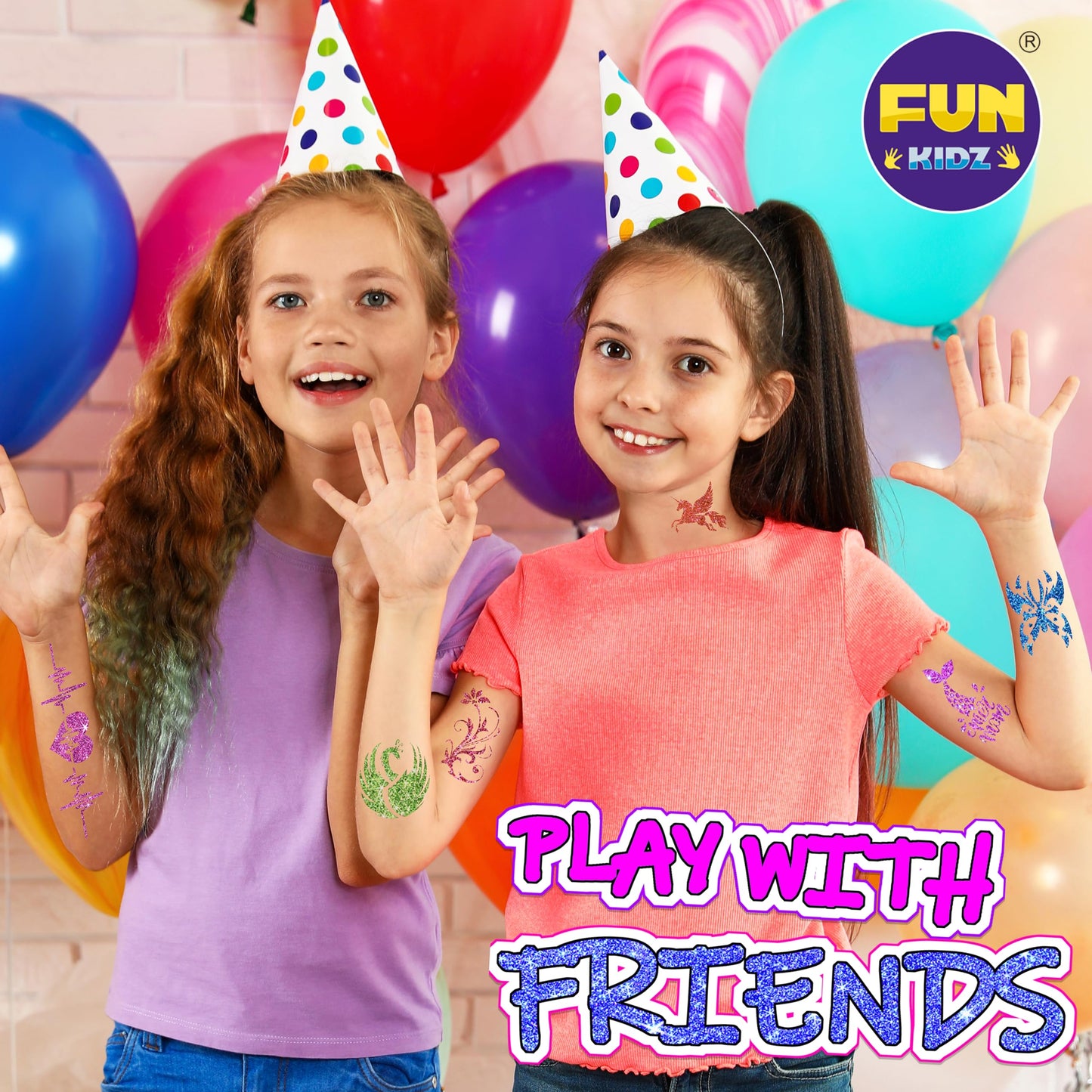 Tattoo Kit for Kids Ages 8-12, FunKidz 6 Double Tips Sparkle Brush Body Art Markers for Skin Plus Temporary Glitter Tattoo Kits With 106 Cute Tattoo Stencils Tattoo Glues Cool Presents for Tween Girls