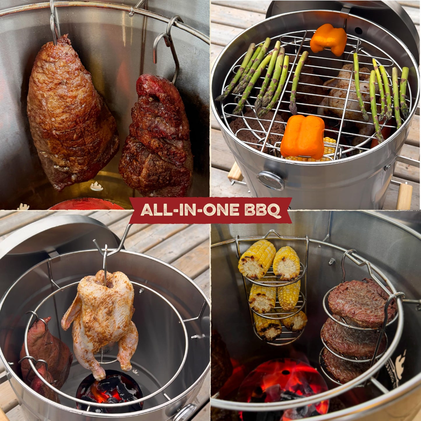 Smoked Grillers Barrel Smoker Grill Combo | 100% 304 Stainless Steel Barrel | 95% Less Smoke, Even Heat | Easy to Use & Clean โ Vertical Smoker Ideal for Balconies and Backyards (MEDIUM-25 LBS)