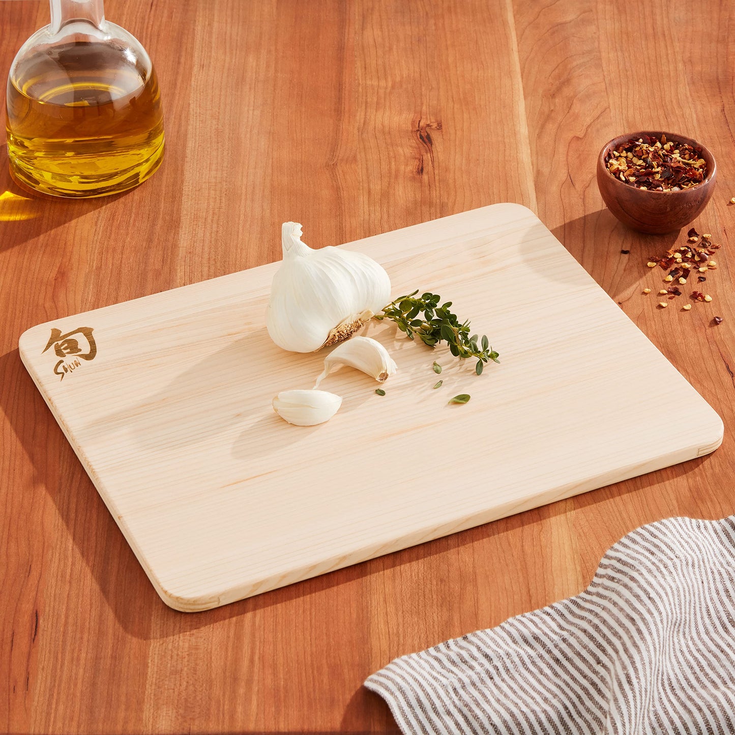 Shun Cutlery Small Hinoki Cutting Board, 10.75" x 8.25" Small Wooden Cutting Board for Kitchen, Medium-Soft Wood Preserves Knife Edges, Forest Stewardship Council Certified, Japanese Chopping Board
