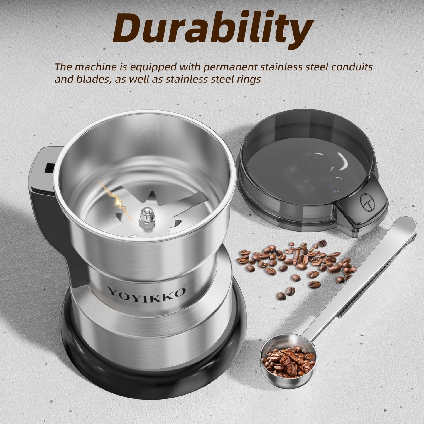 Electric Coffee Grinder 300W, Adjustable Grind, Espresso/Drip/Pour. Coffee Grinder for Coffee, Spices, and Other Foods (silvery-148)
