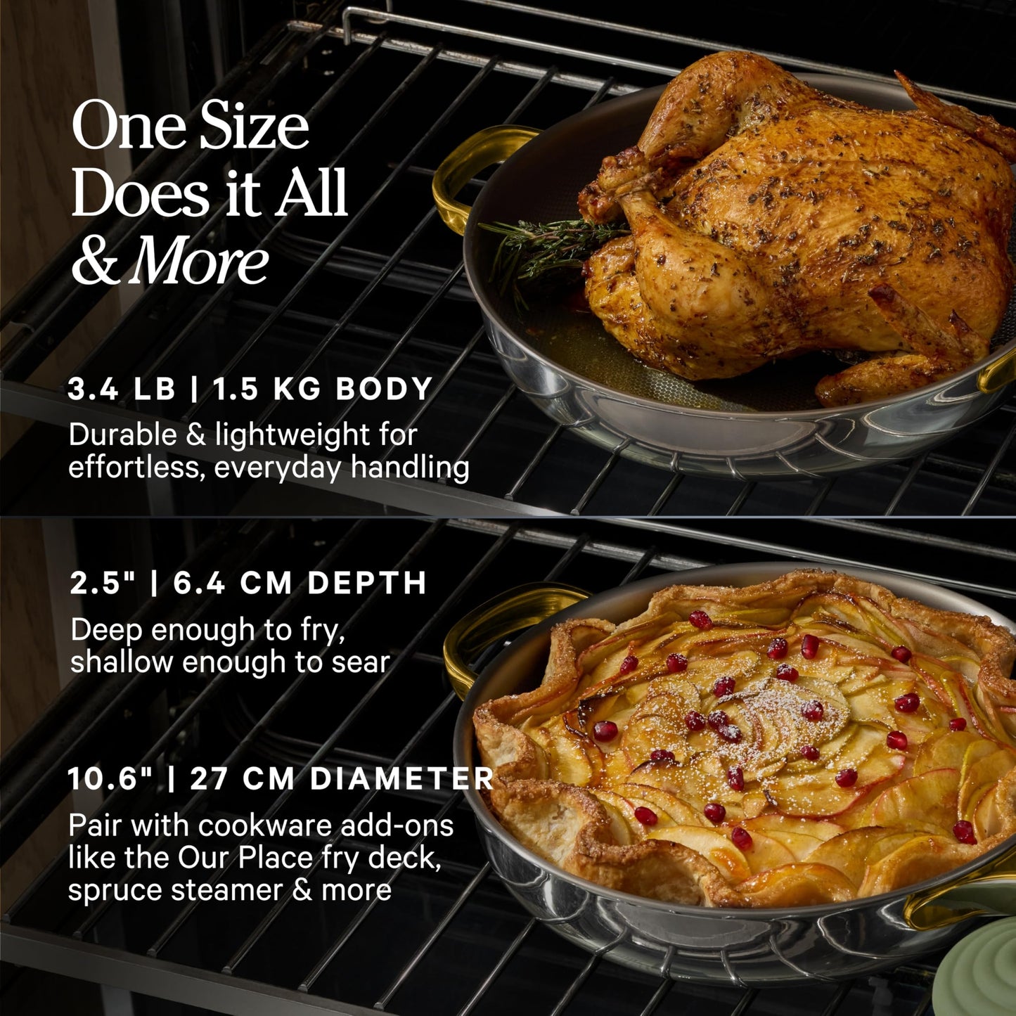 Our Place Titanium Always Pan Pro | 10.6" PFAS-Free Nonstick Frying Pan with Spatula | Chef-Grade Tri-Ply Stainless Steel & Aluminum Build | Induction & Oven-Safe up to 750°F | Gold