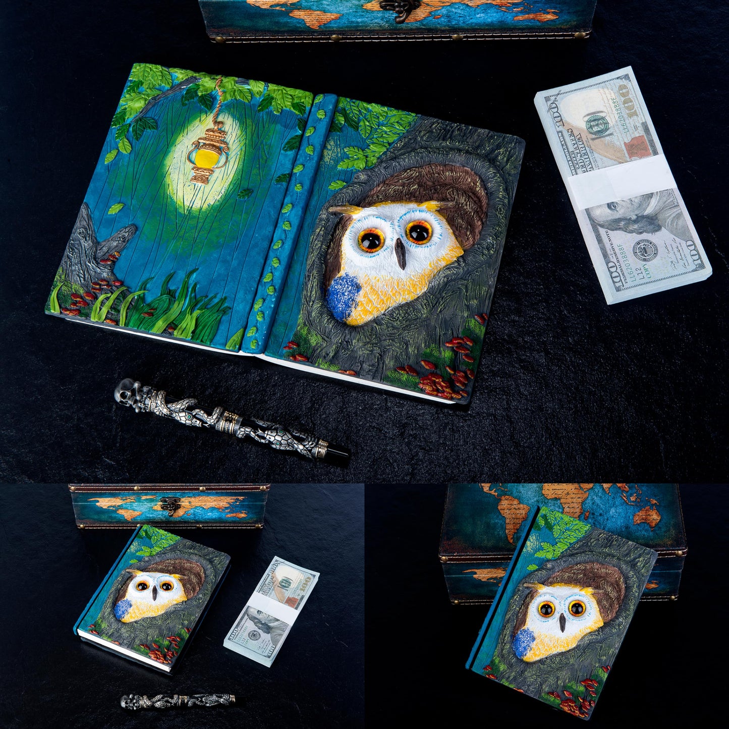 Handmade Cute Owl in Tree Hole 3D Journal,Resin Engraving Notebook,Hardcover Travel Diary for Writing,Sketchbook,Collection,Gift,Decoration Diary for Man And Woman A5 Size (white) (White)
