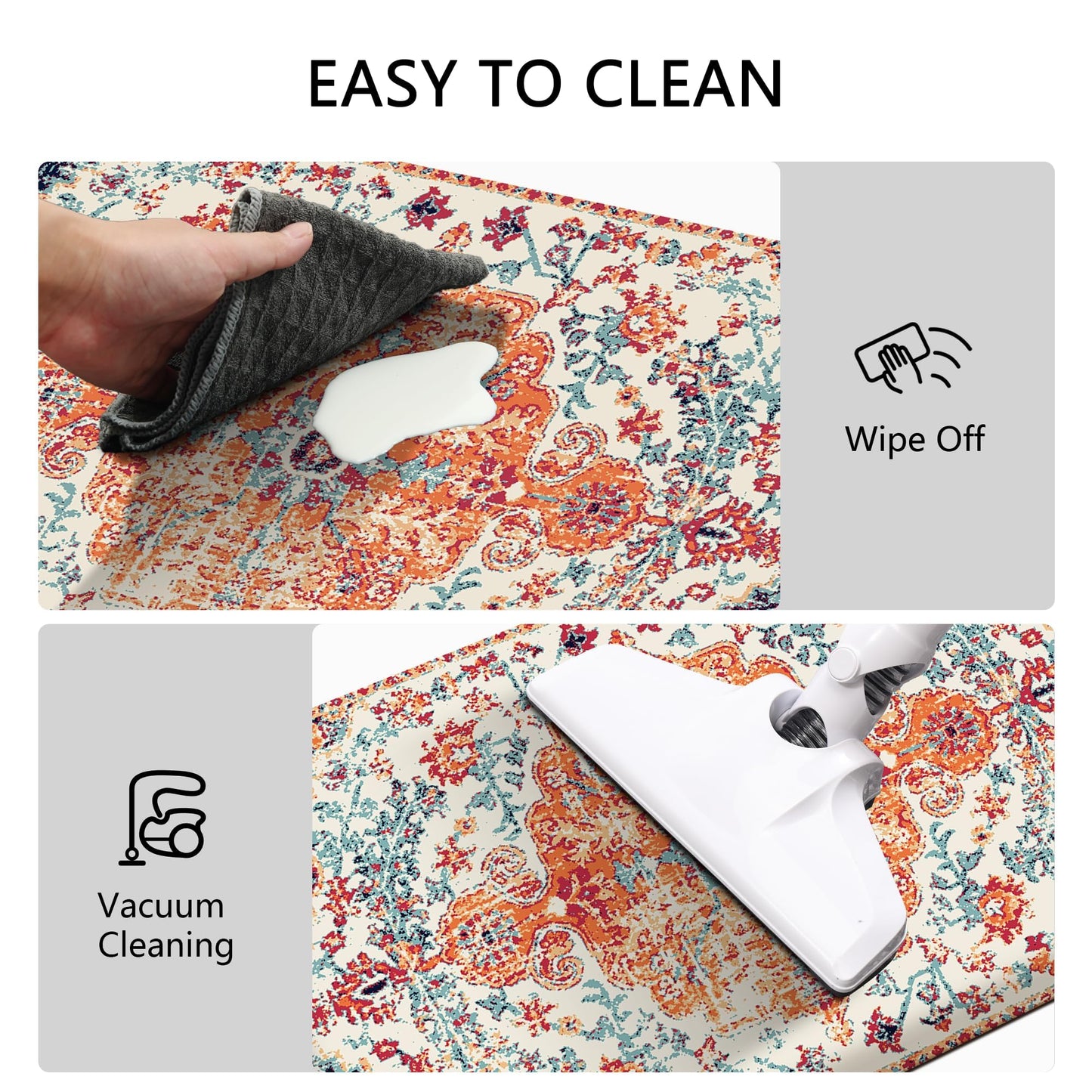 MAYHMYO Boho Kitchen Mat Anti Fatigue Ethnic Kitchen Cushioned Floor Mat Orange Blue Kitchen Rugs Non Slip Cool Rugs for Kitchen Office