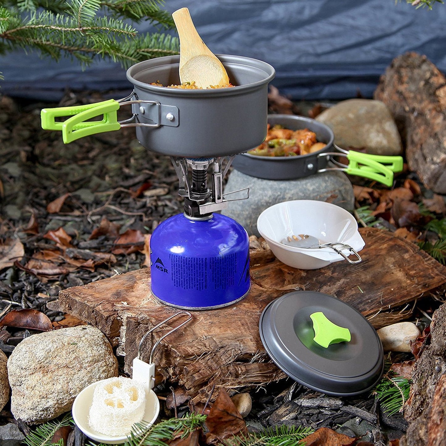 MalloMe Camping Cookware Mess Kit for Backpacking Gear – Camping Cooking Set - Backpack Camping Pot and Pans Set - Portable Camping Stove and Backpacking Stove Compatible - Camp Accessories Equipment