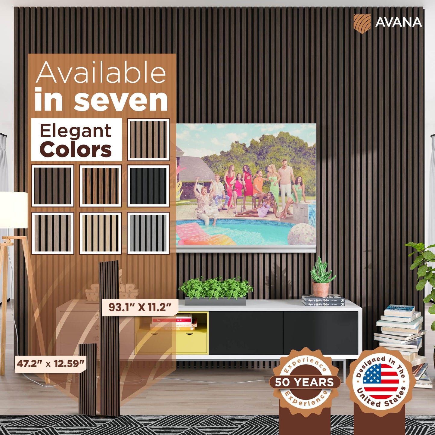 Avana Acoustic Wood Wall Panels – 93.2x11.25 Inch Panels – Fits 94x12 Layout – Dark Walnut Acoustic Panels 4 PCs – Wall Panels For Interior Wall Decor for Homes, Offices – Durable Wood Panels For Wall