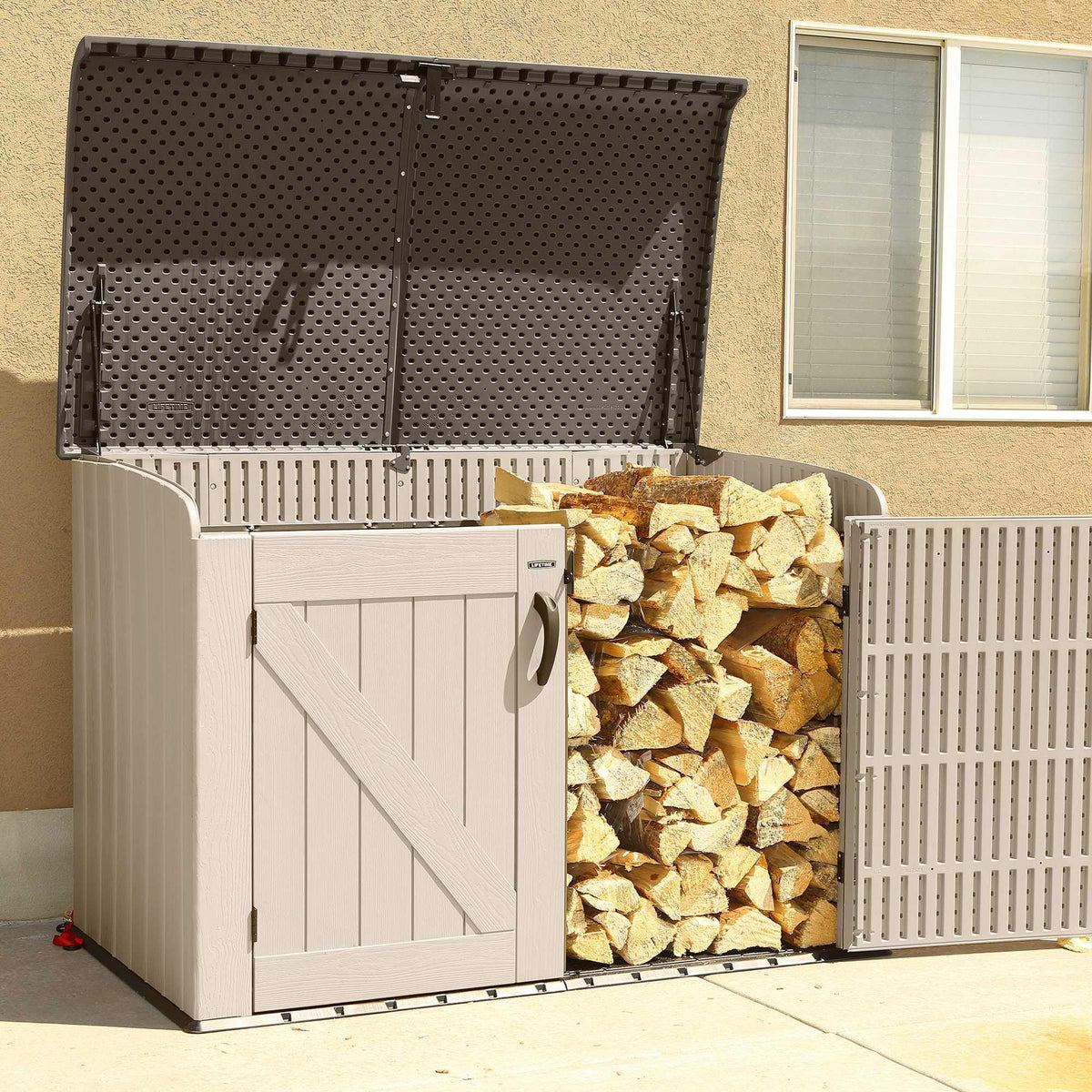 LIFETIME Large Horizontal Outdoor Deck Storage Box, Lockable Spring-Hinge Lid, 561 Gallon Capacity