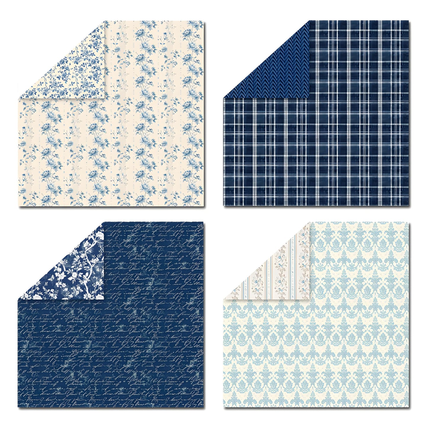 VIVIQUEN Navy Blue Vintage Floral Scrapbook Paper – 24 Sheets Double-Sided Botanical Designs with Antique Flower Textures, Acid-Free 160g Cardstock for DIY Crafts, Card Making, Scrapbook, Photo Albums