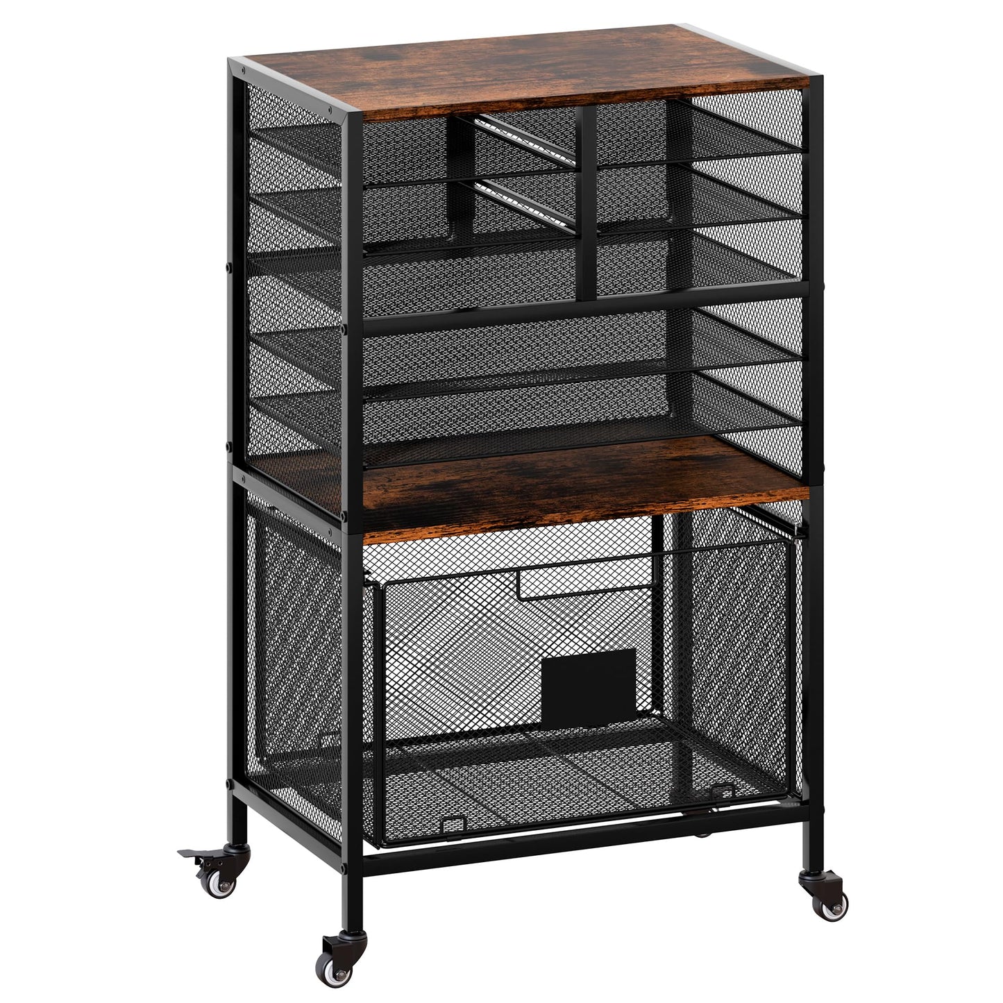 EasyPAG Rolling Cart with Storage Drawer, Under Desk Filling Cabinet with Mail Sorter, Pull Out Hanging File Rack for Letter Size Folders, Mobile Utility Craft Cart for Home Office, Black