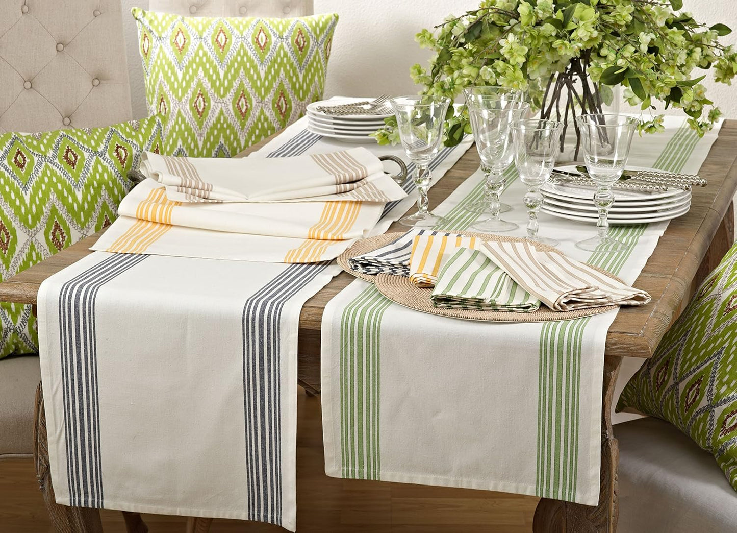 Saro Lifestyle Striped Design Cotton Table Napkin, Set of 4, 20", Navy Blue